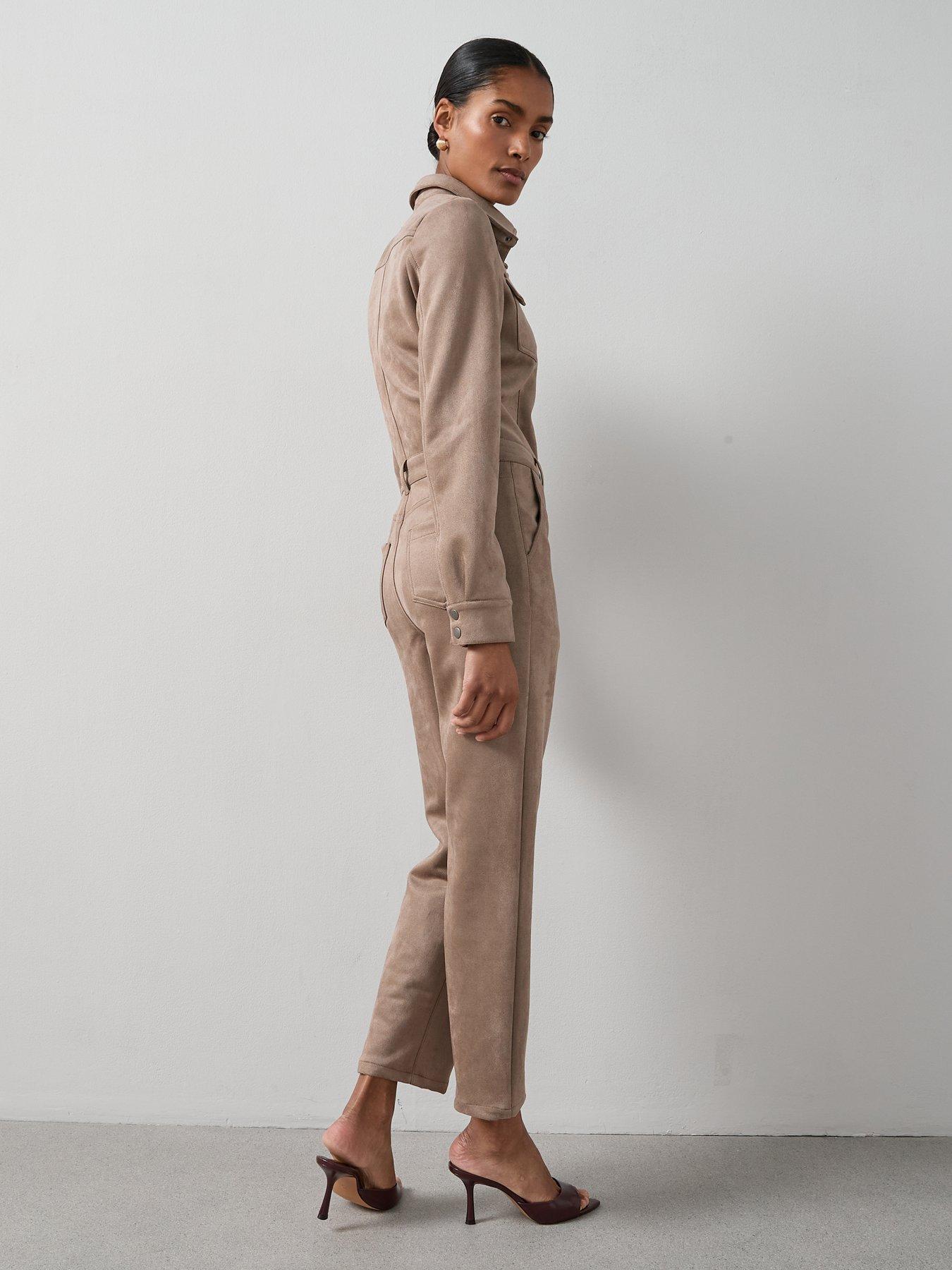 Image 5 of 7 of The Very Collection Suedette Jumpsuit - Dark Beige