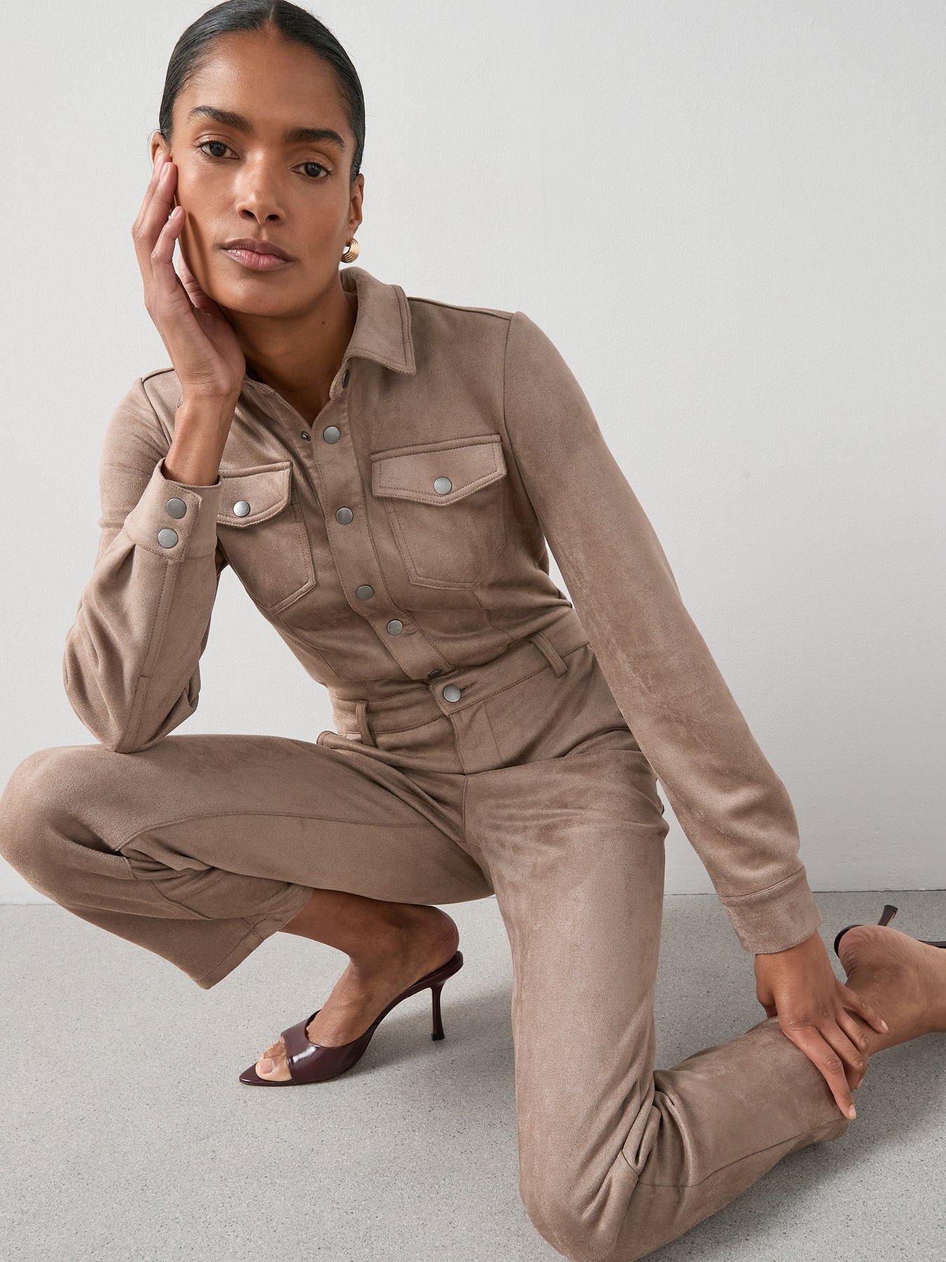 Image 6 of 7 of The Very Collection Suedette Jumpsuit - Dark Beige