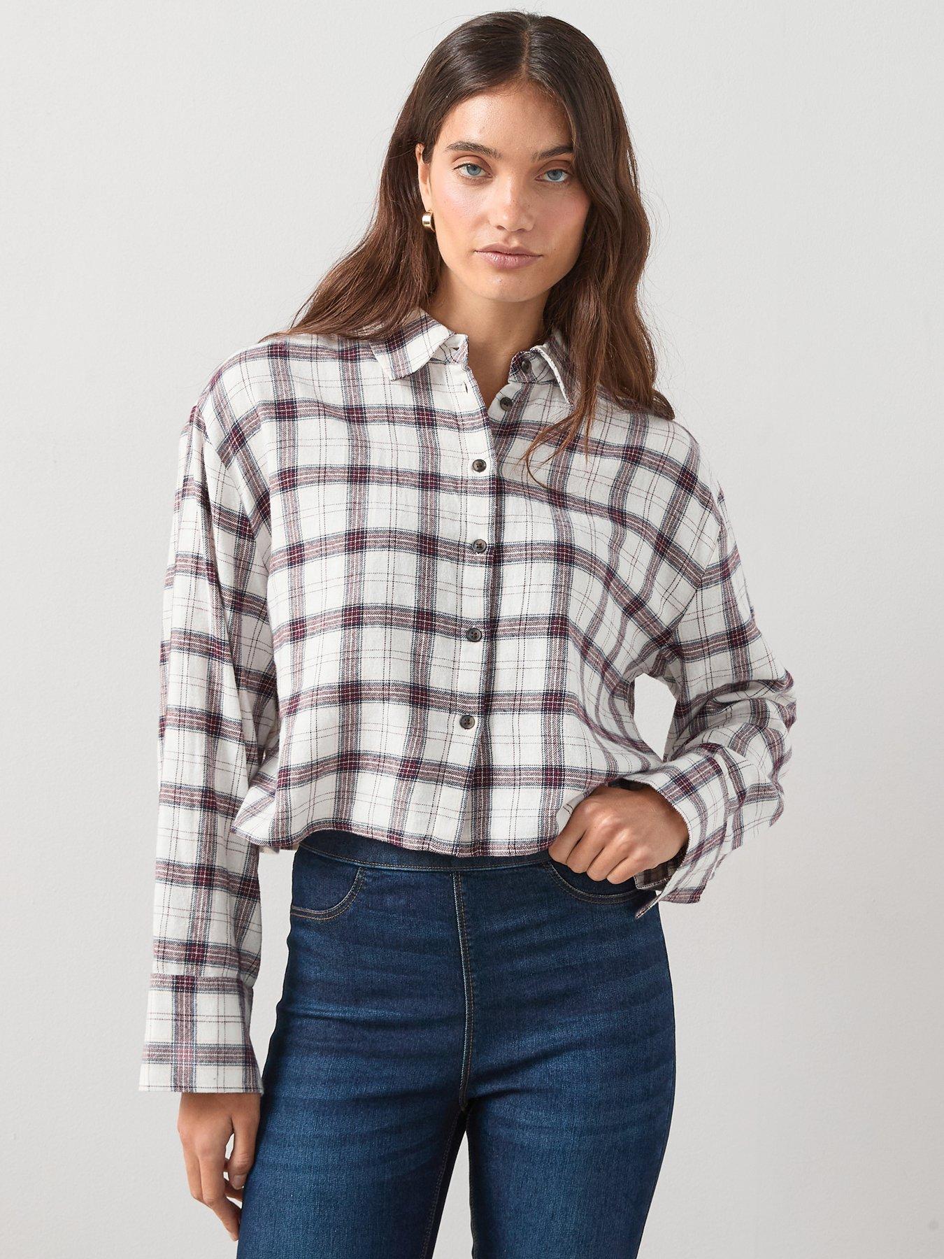 V by Very Cropped Check Shirt - Cream