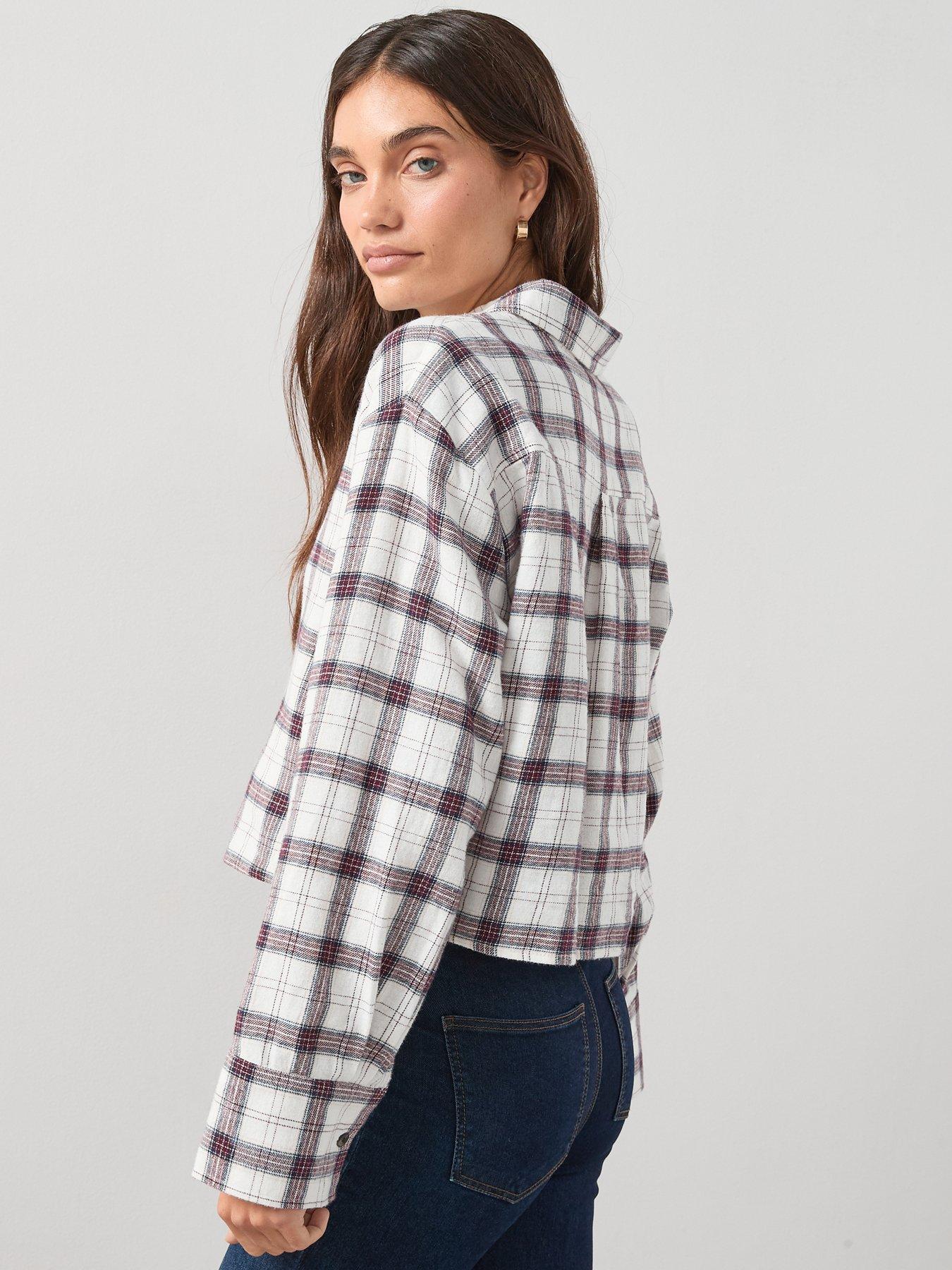 Image 2 of 7 of V by Very Cropped Check Shirt - Cream