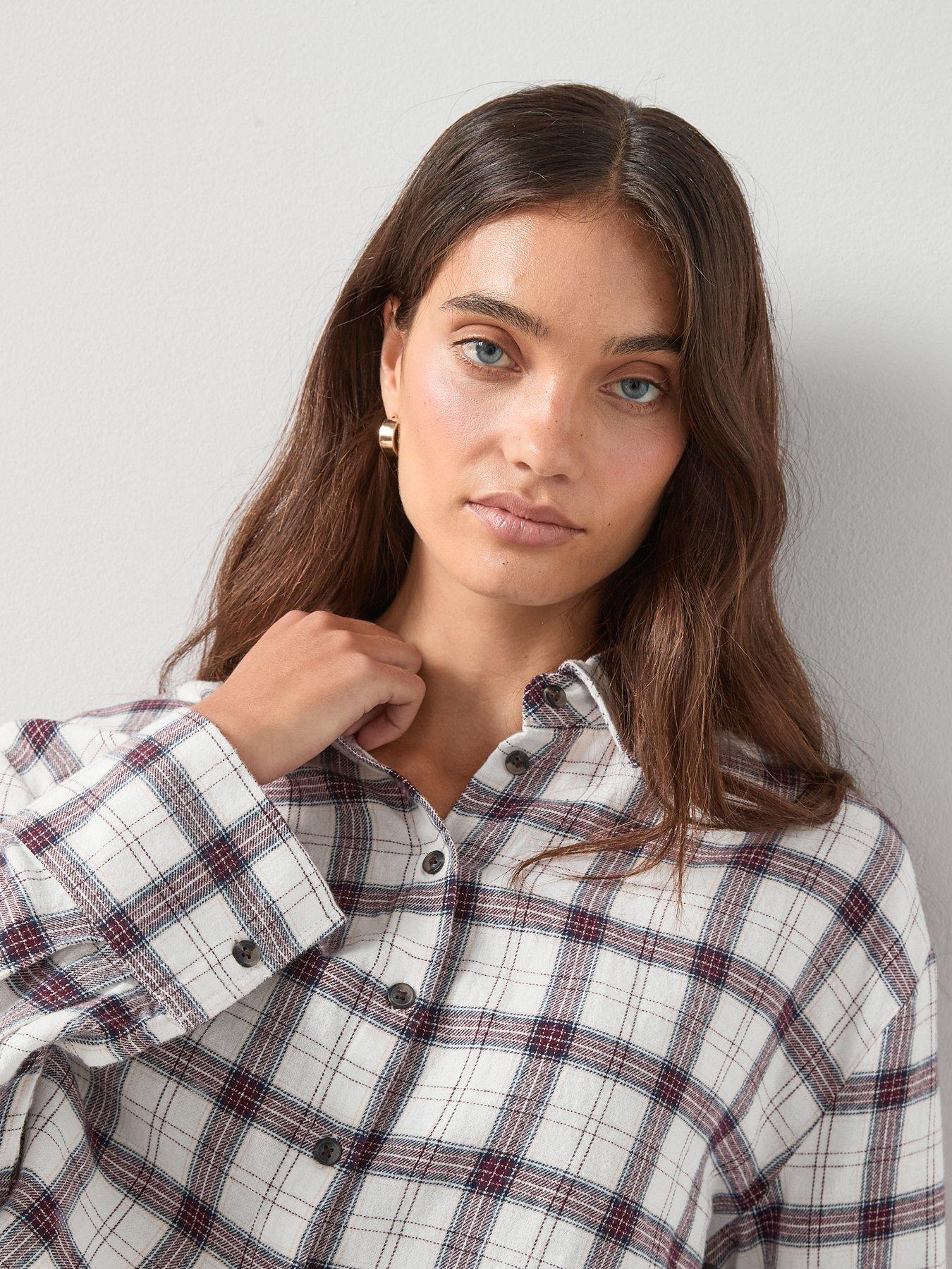 Image 4 of 7 of V by Very Cropped Check Shirt - Cream