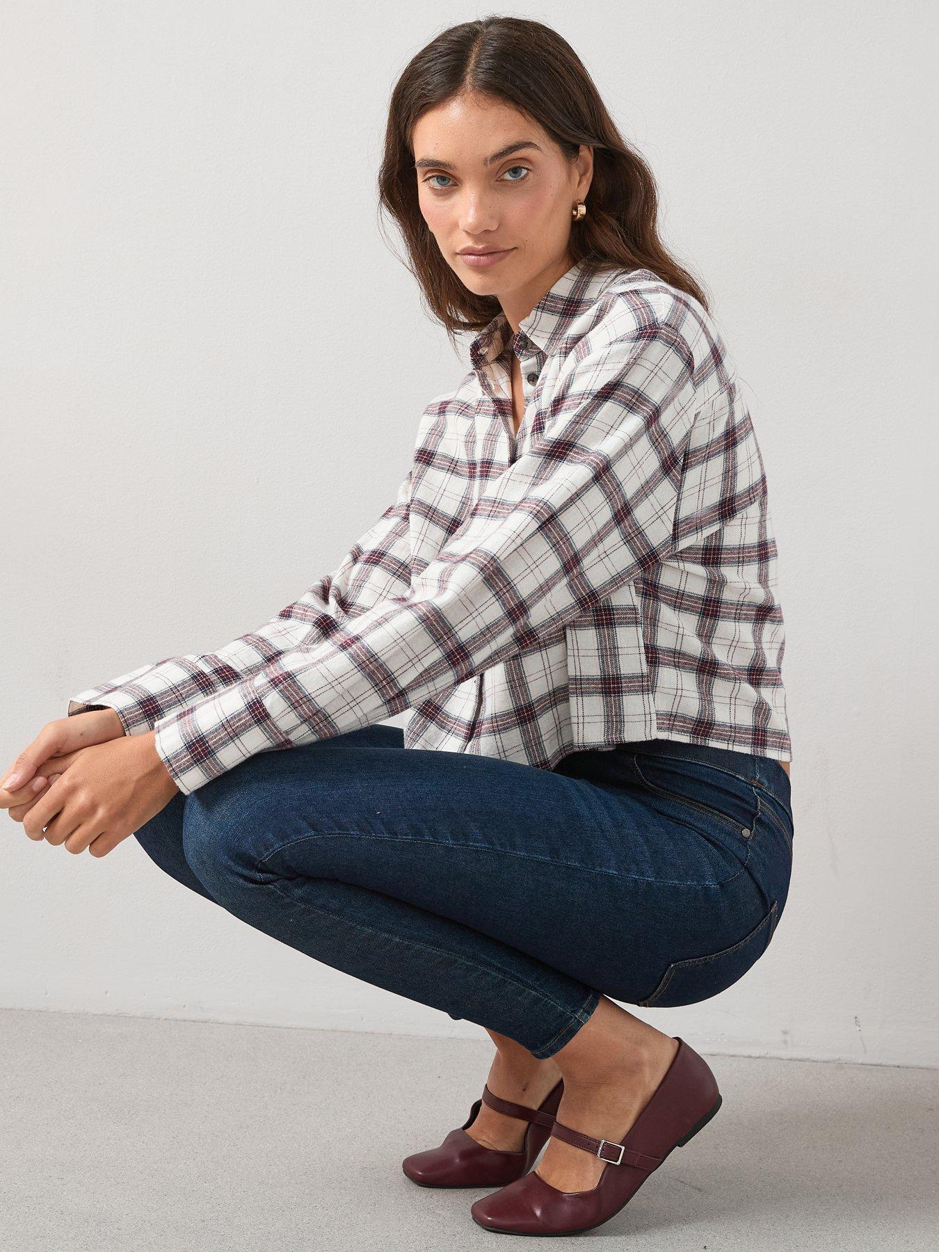 Image 5 of 7 of V by Very Cropped Check Shirt - Cream
