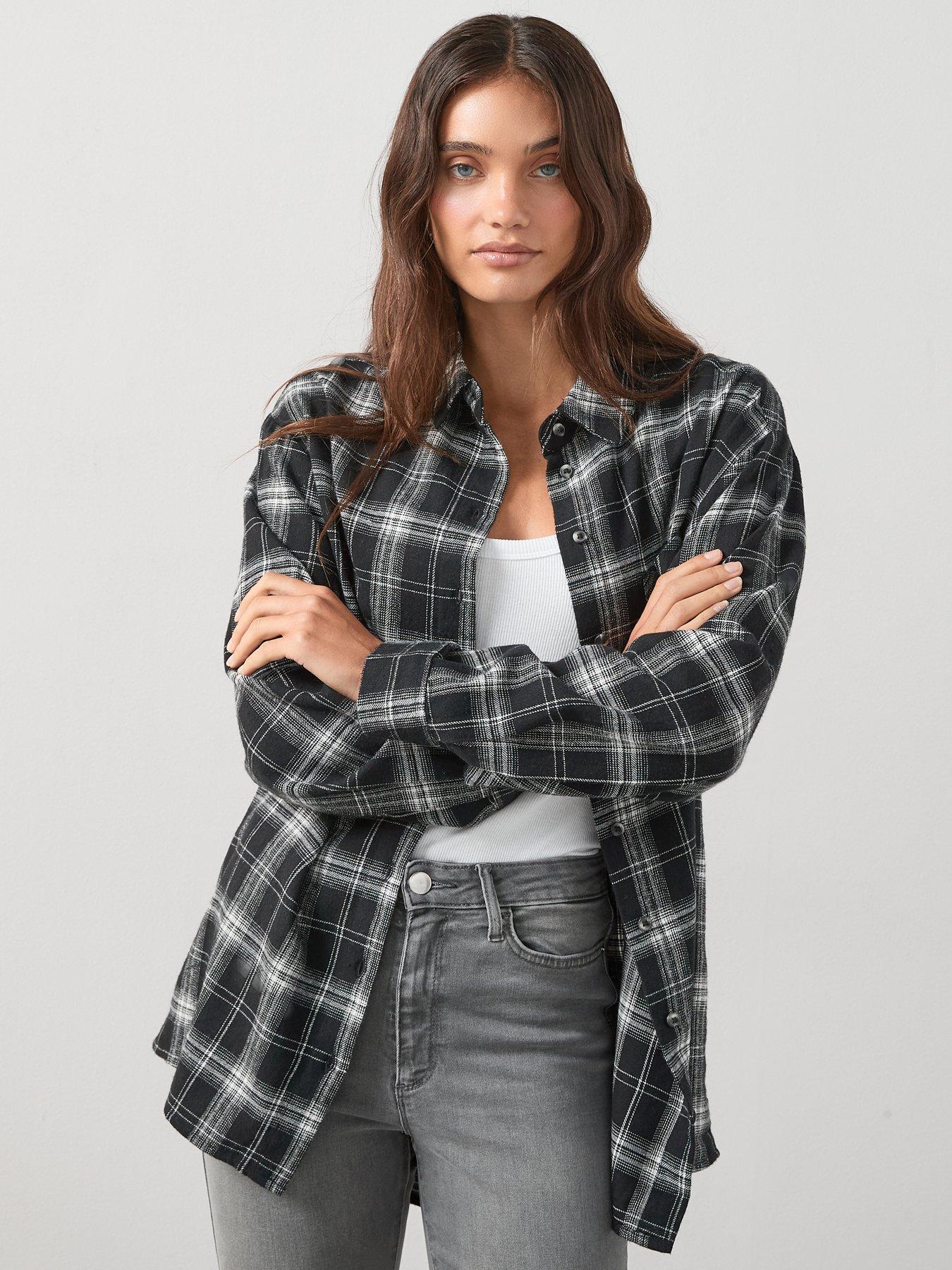 undefined Brushed Check Longline Shirt - Black