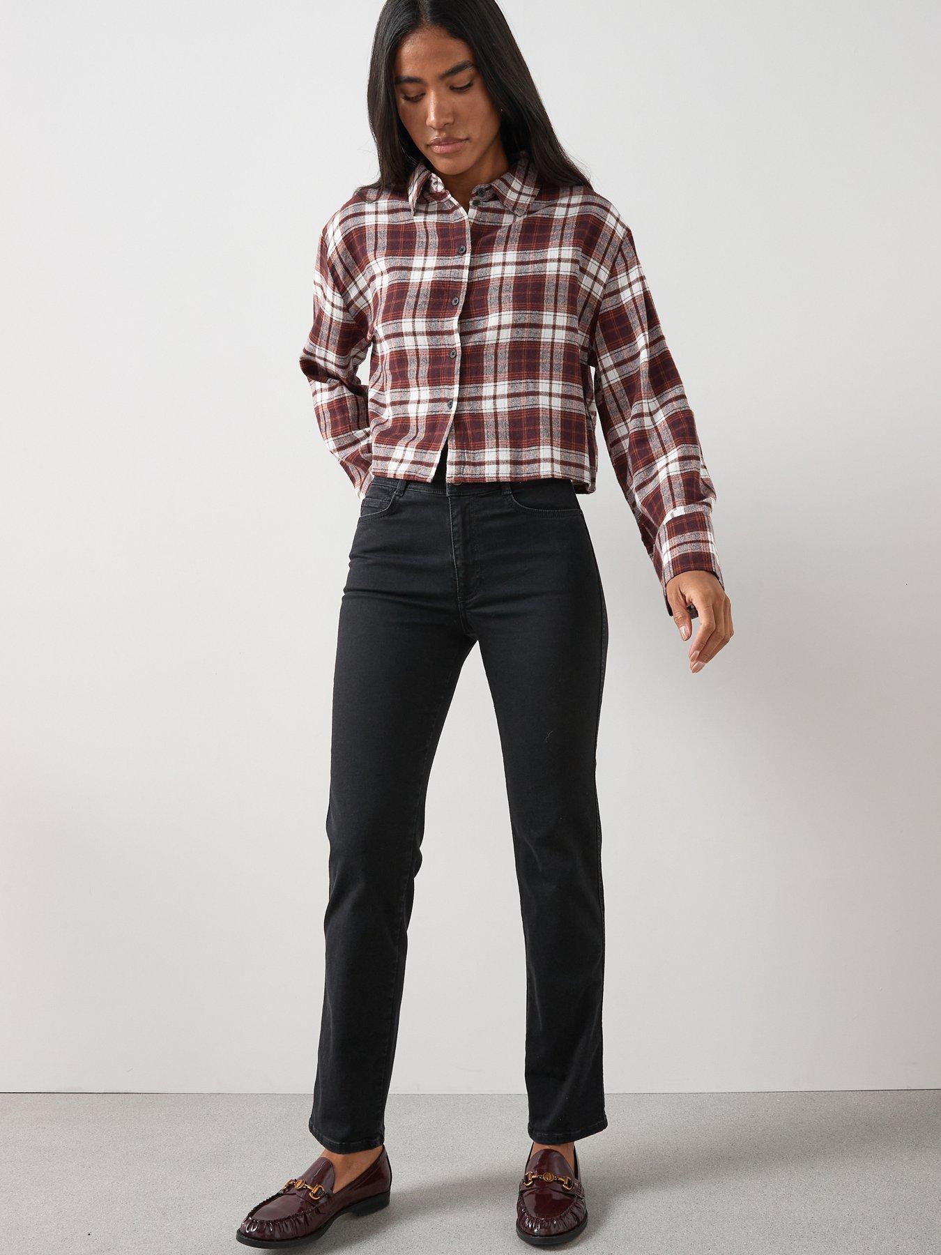 image of the-very-collection-cropped-check-shirt-brown