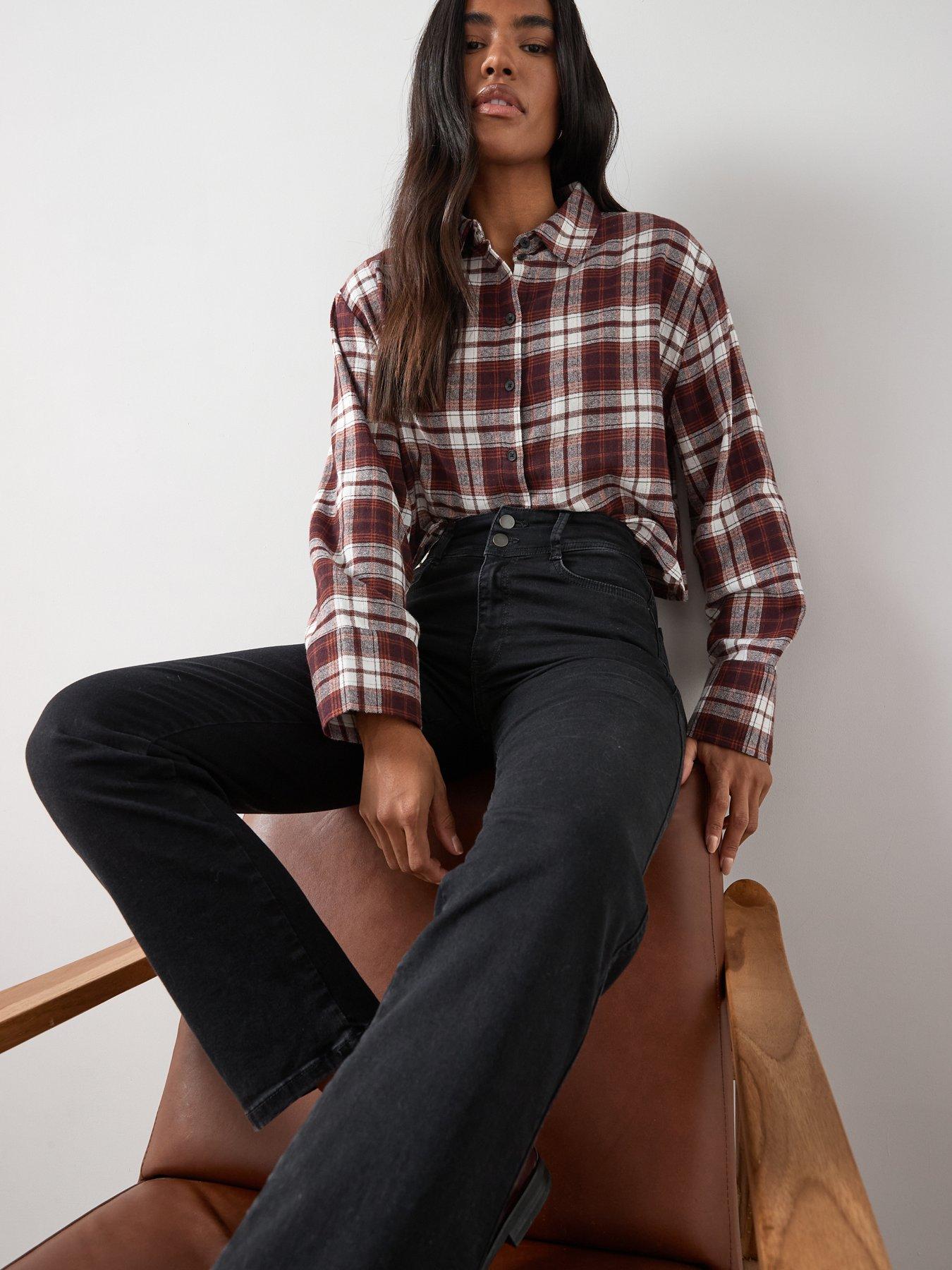  image of the-very-collection-cropped-check-shirt-brown