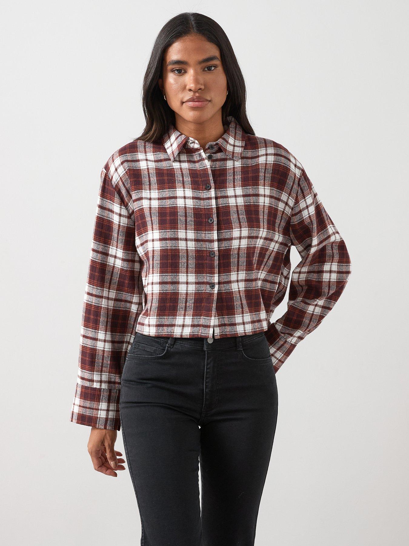  image of the-very-collection-cropped-check-shirt-brown
