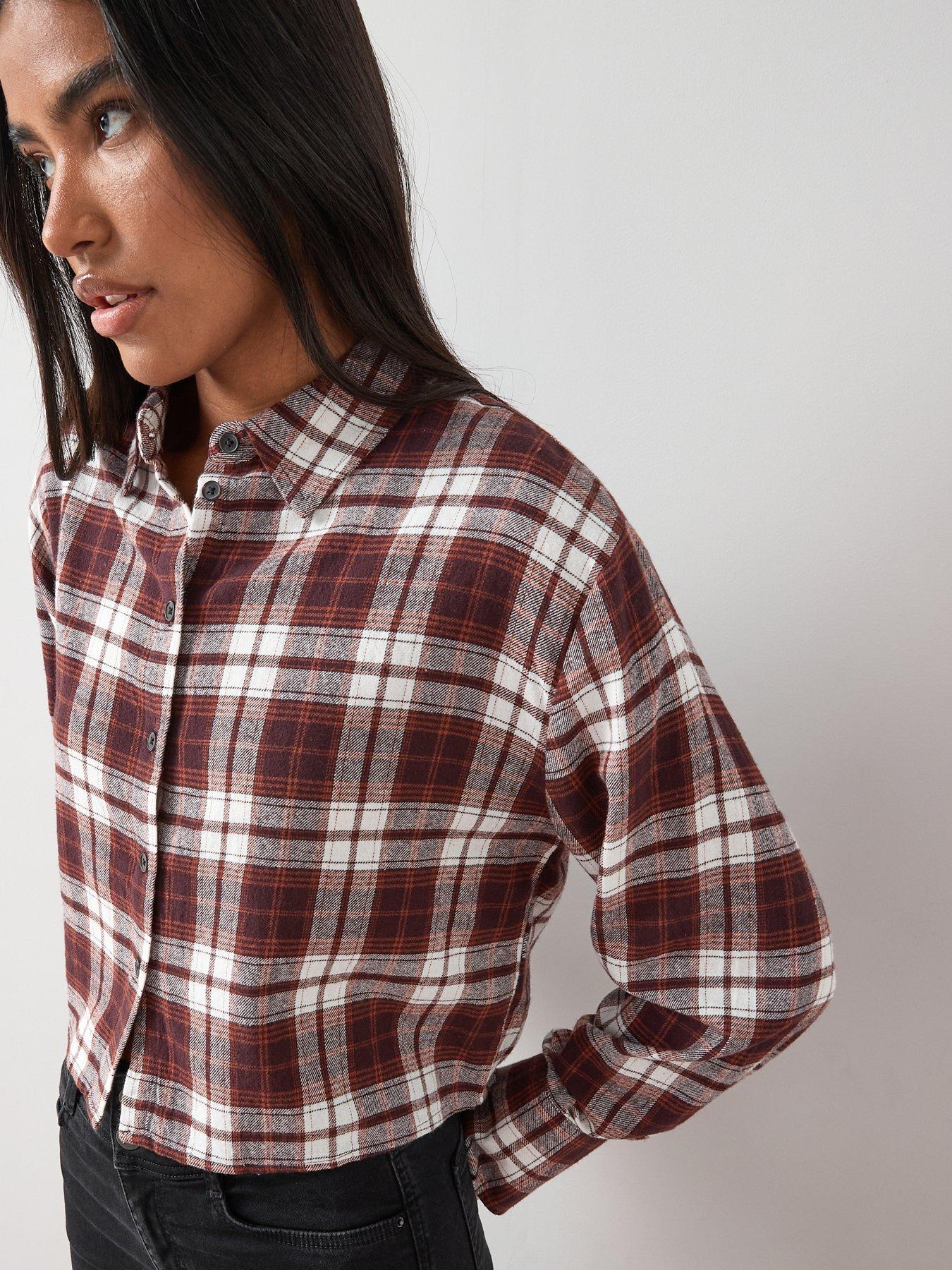  image of the-very-collection-cropped-check-shirt-brown