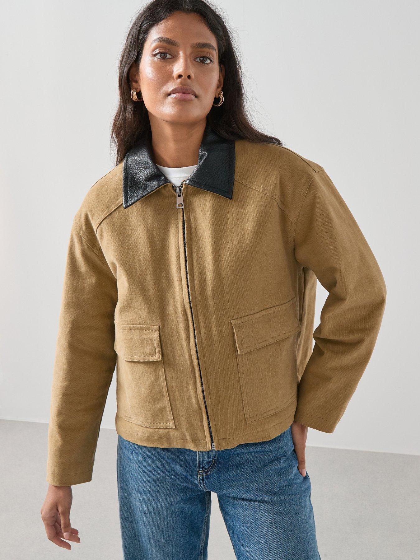 undefined Contrast Collar Patch Pocket Barn Jacket