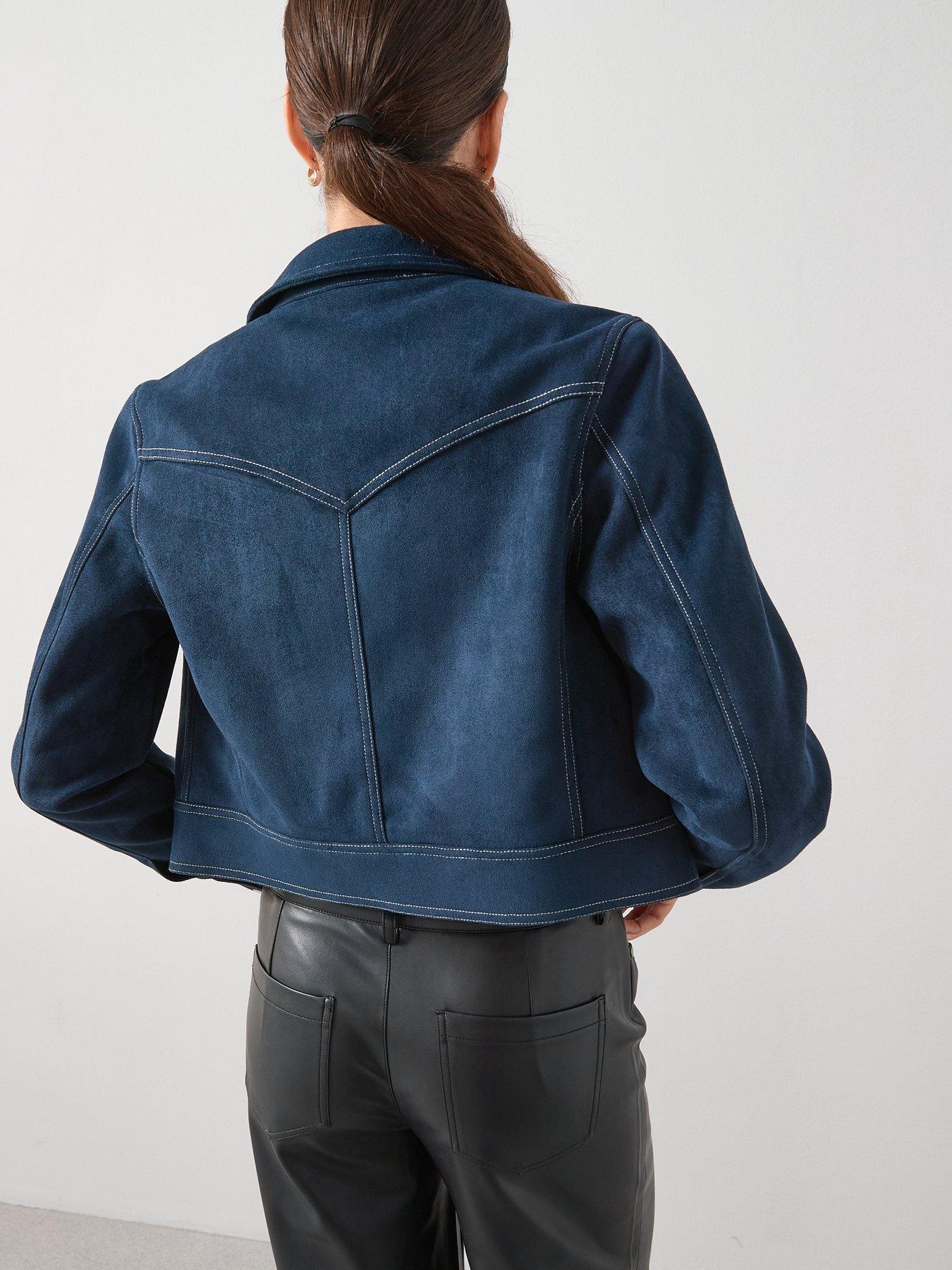 Image 2 of 7 of The Very Collection Stitch Detail Faux Suede Jacket&nbsp; - Navy