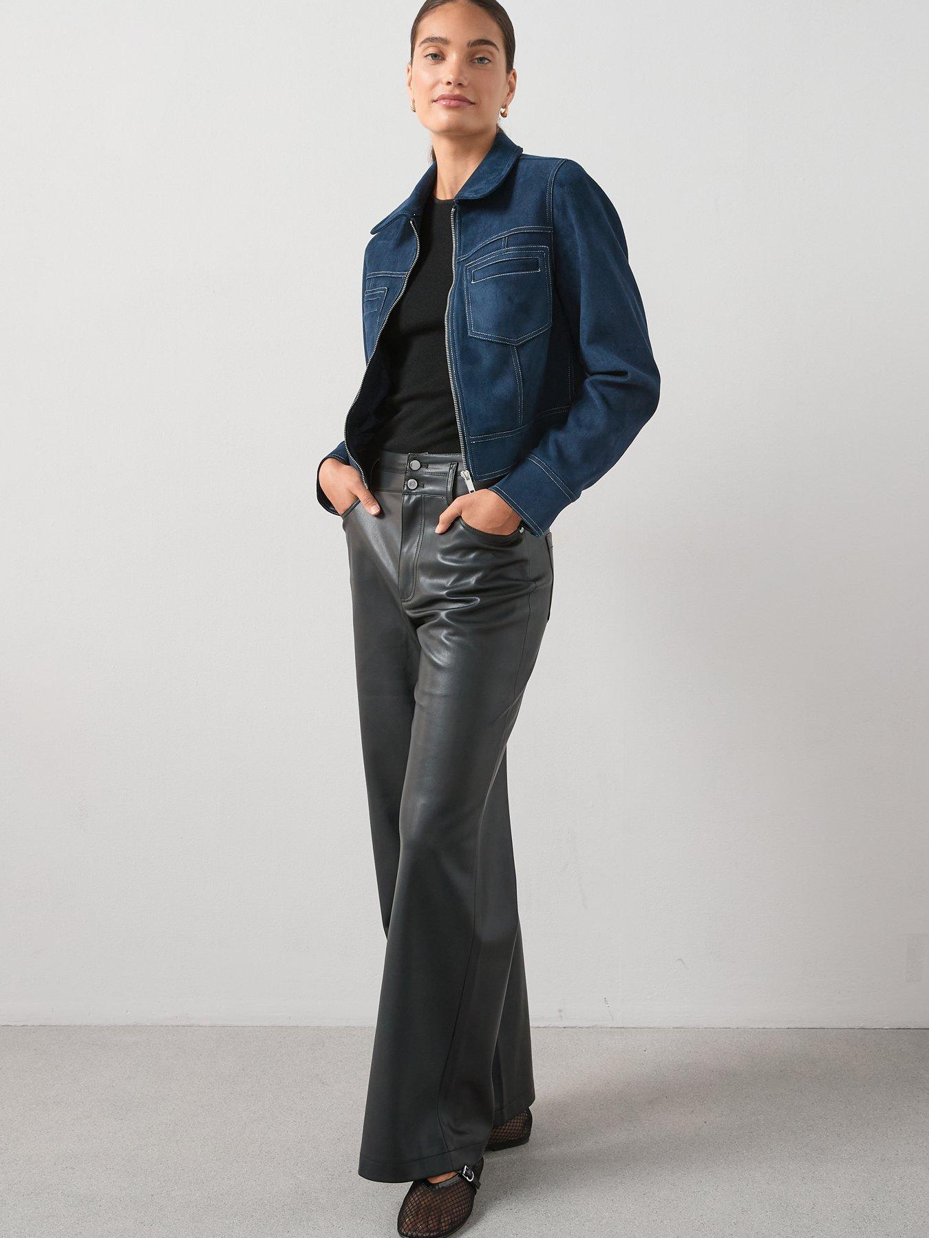 Image 3 of 7 of The Very Collection Stitch Detail Faux Suede Jacket&nbsp; - Navy