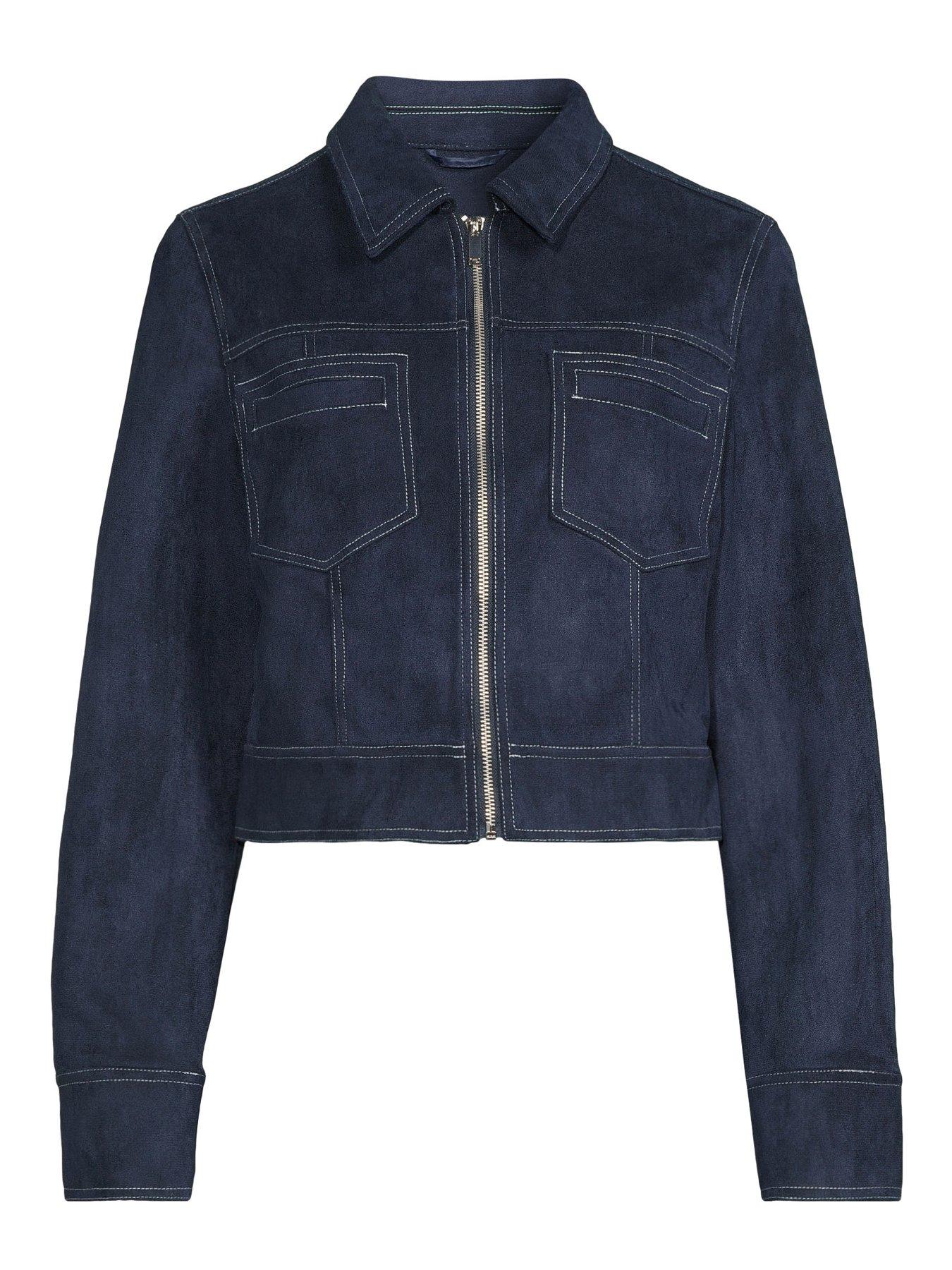 Image 7 of 7 of The Very Collection Stitch Detail Faux Suede Jacket&nbsp; - Navy