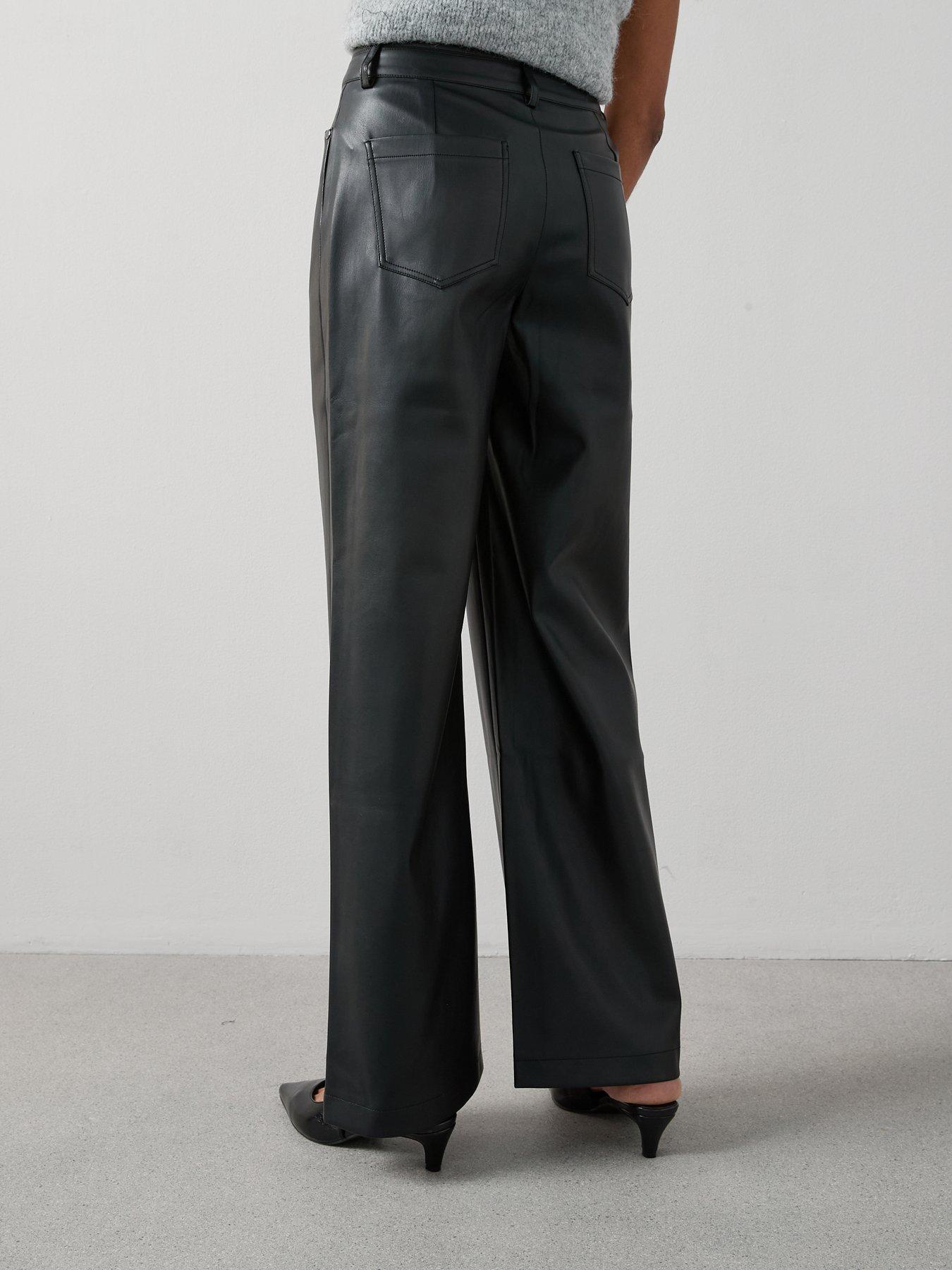 Image 2 of 6 of V by Very Faux Leather Double Button Wide Leg Trousers - Black