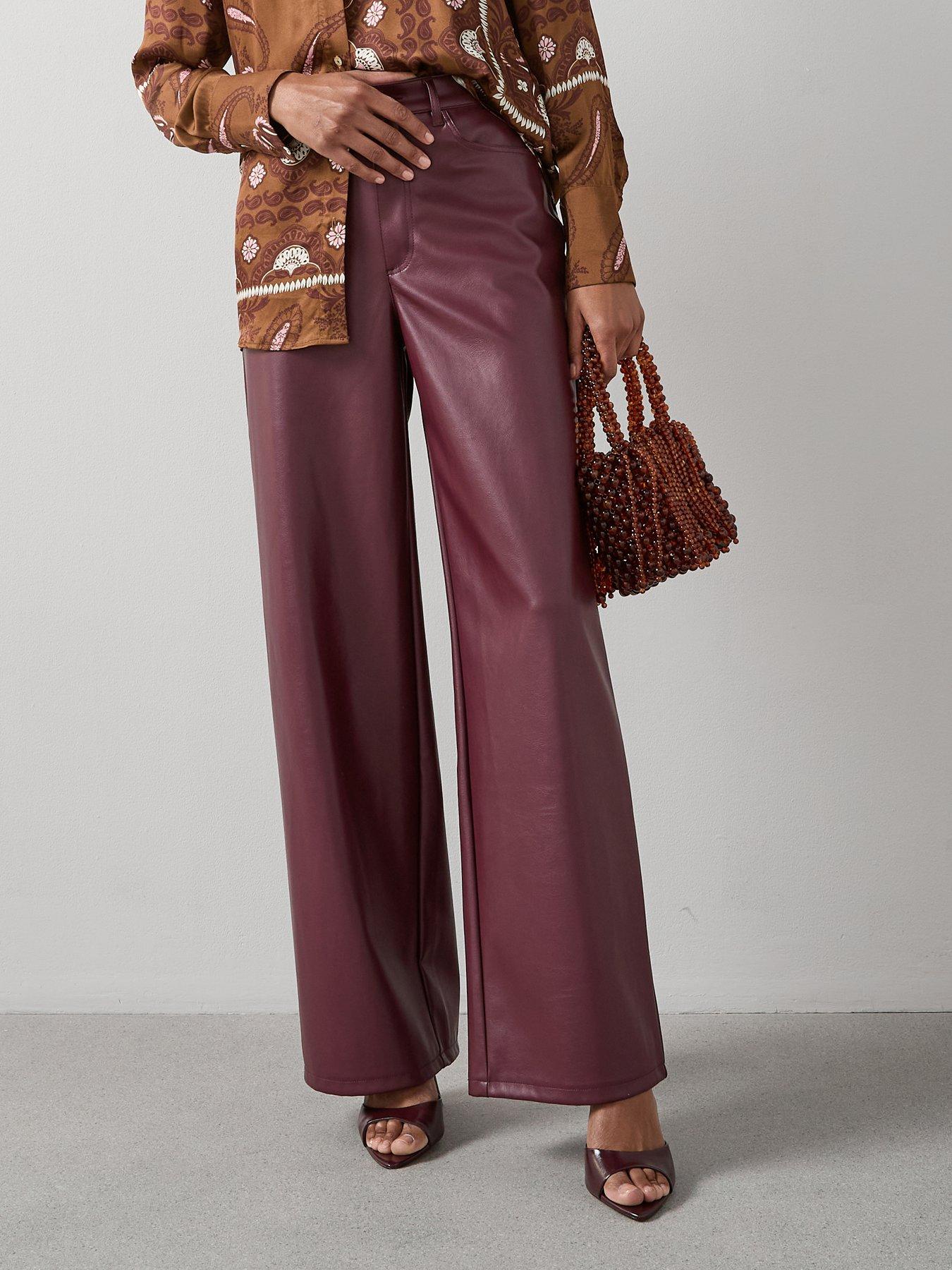 undefined Faux Leather Wide Leg Trousers - Dark Red