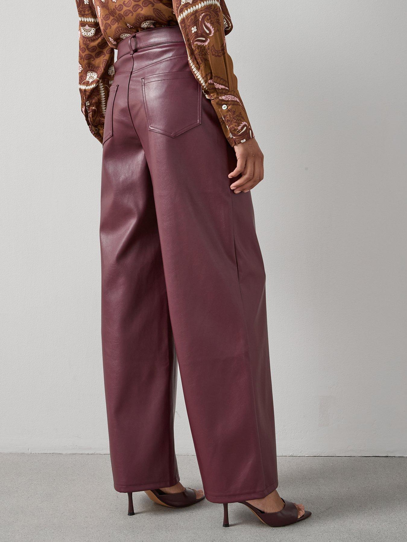 Image 2 of 7 of The Very Collection Faux Leather Wide Leg Trousers - Dark Red