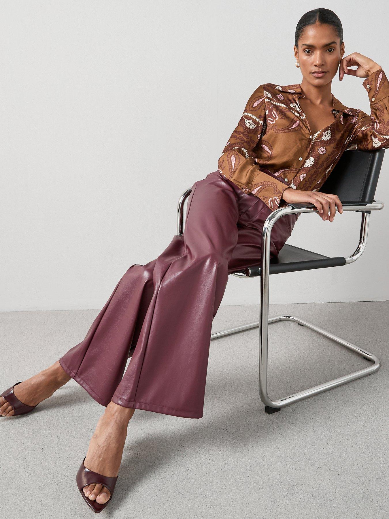 Image 4 of 7 of The Very Collection Faux Leather Wide Leg Trousers - Dark Red