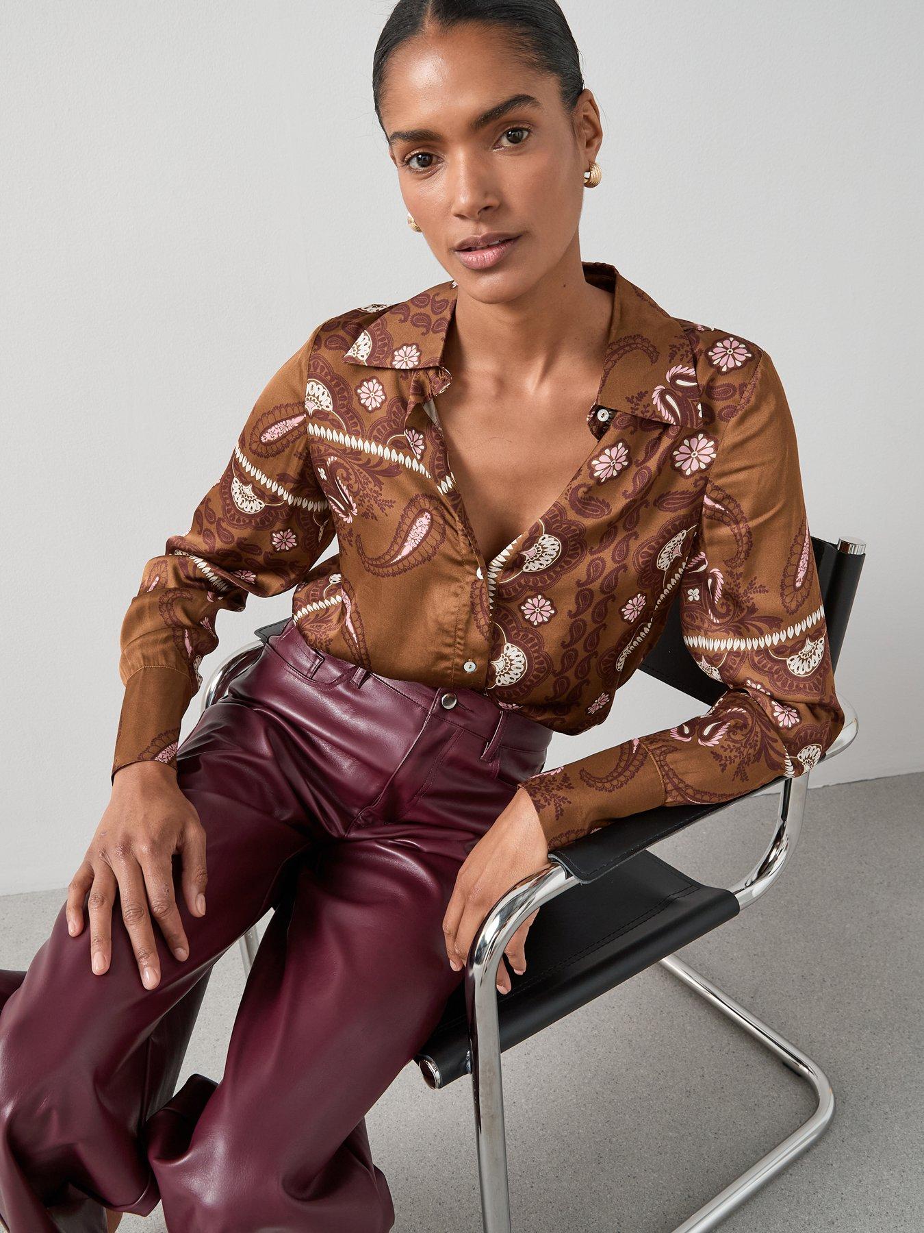 Image 5 of 7 of The Very Collection Faux Leather Wide Leg Trousers - Dark Red