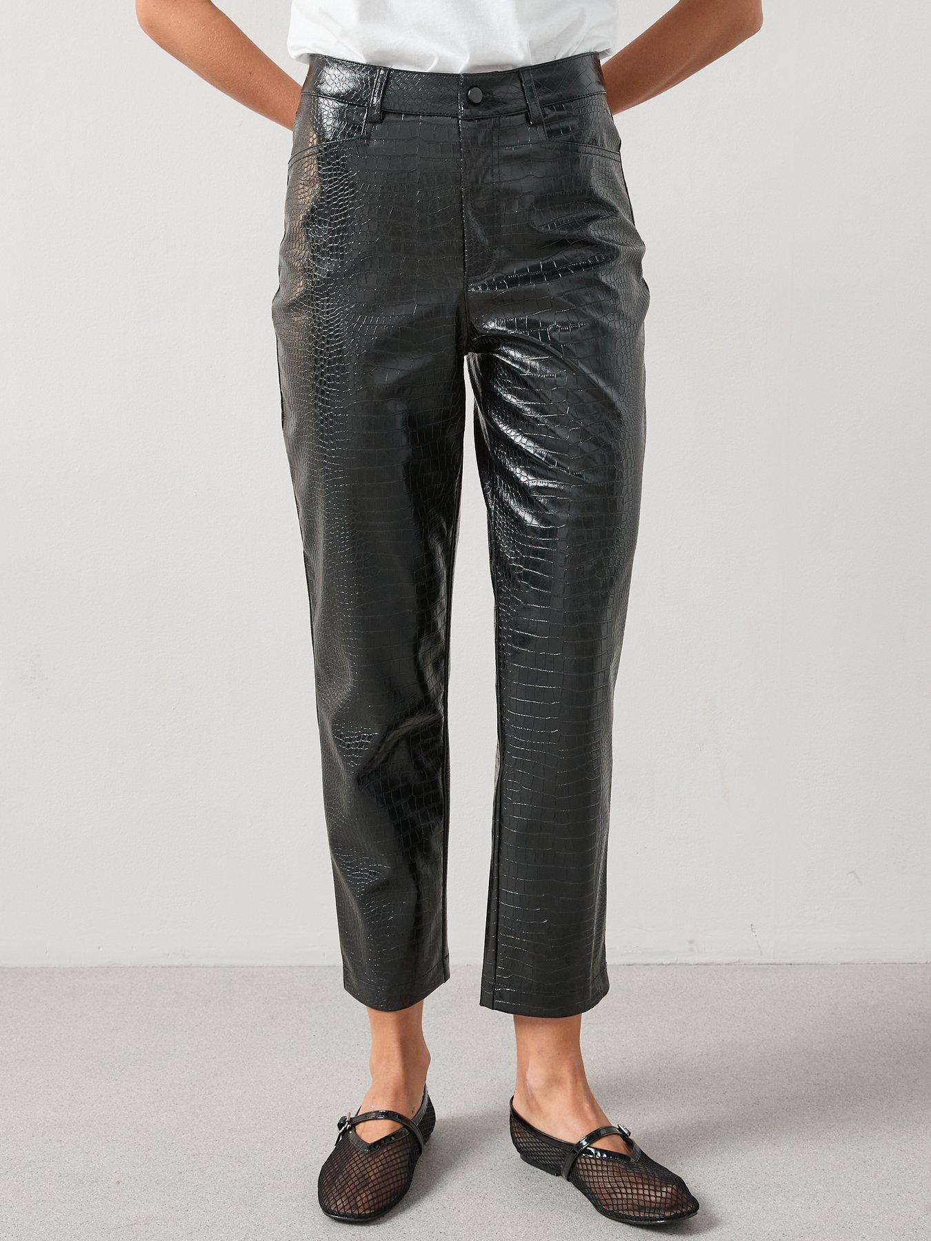 The Very Collection Faux Leather Straight Trousers  - Black Mock Croc
