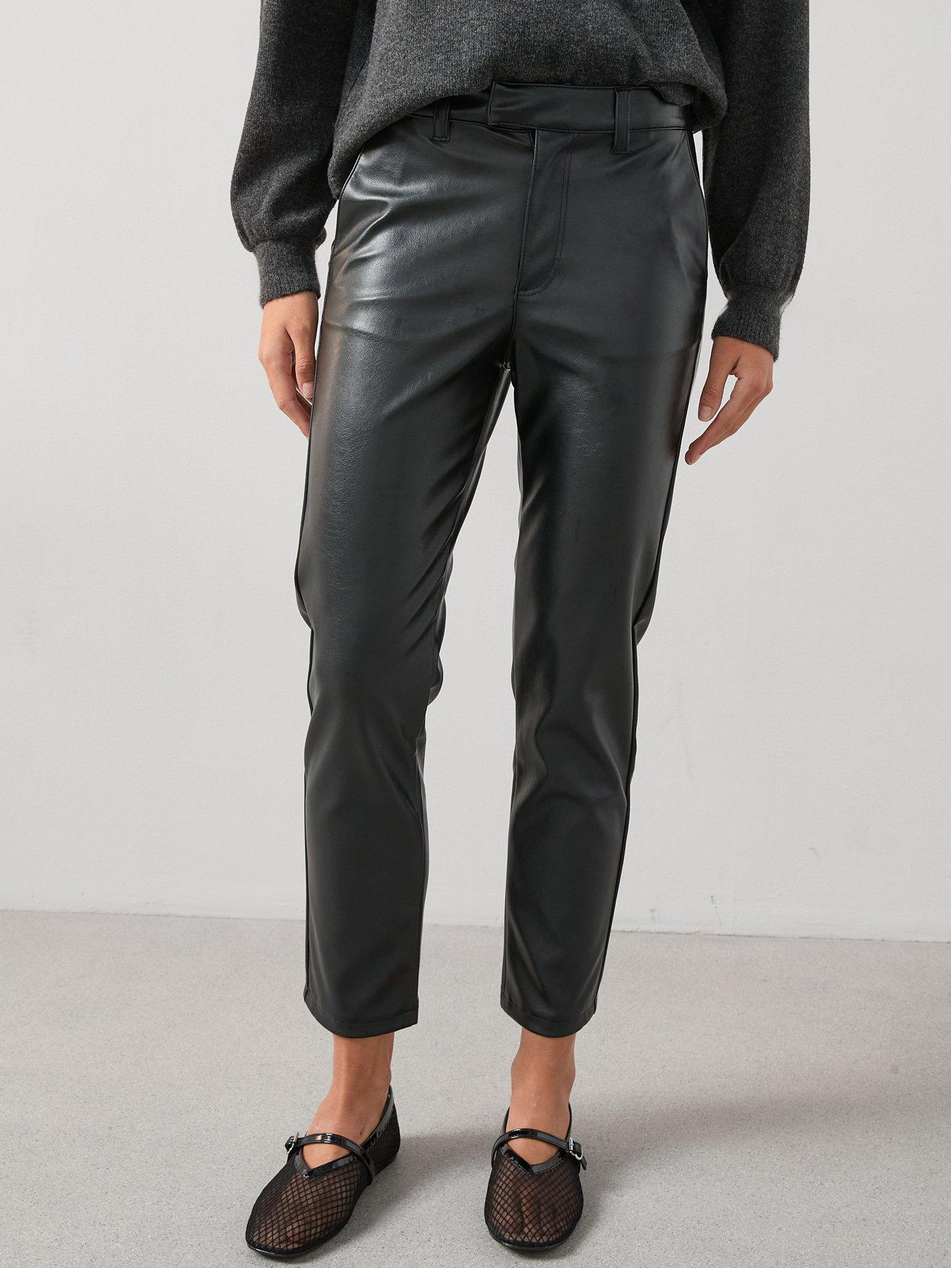 Image 1 of 6 of V by Very Faux Leather Slim Cigarette Trousers - Black