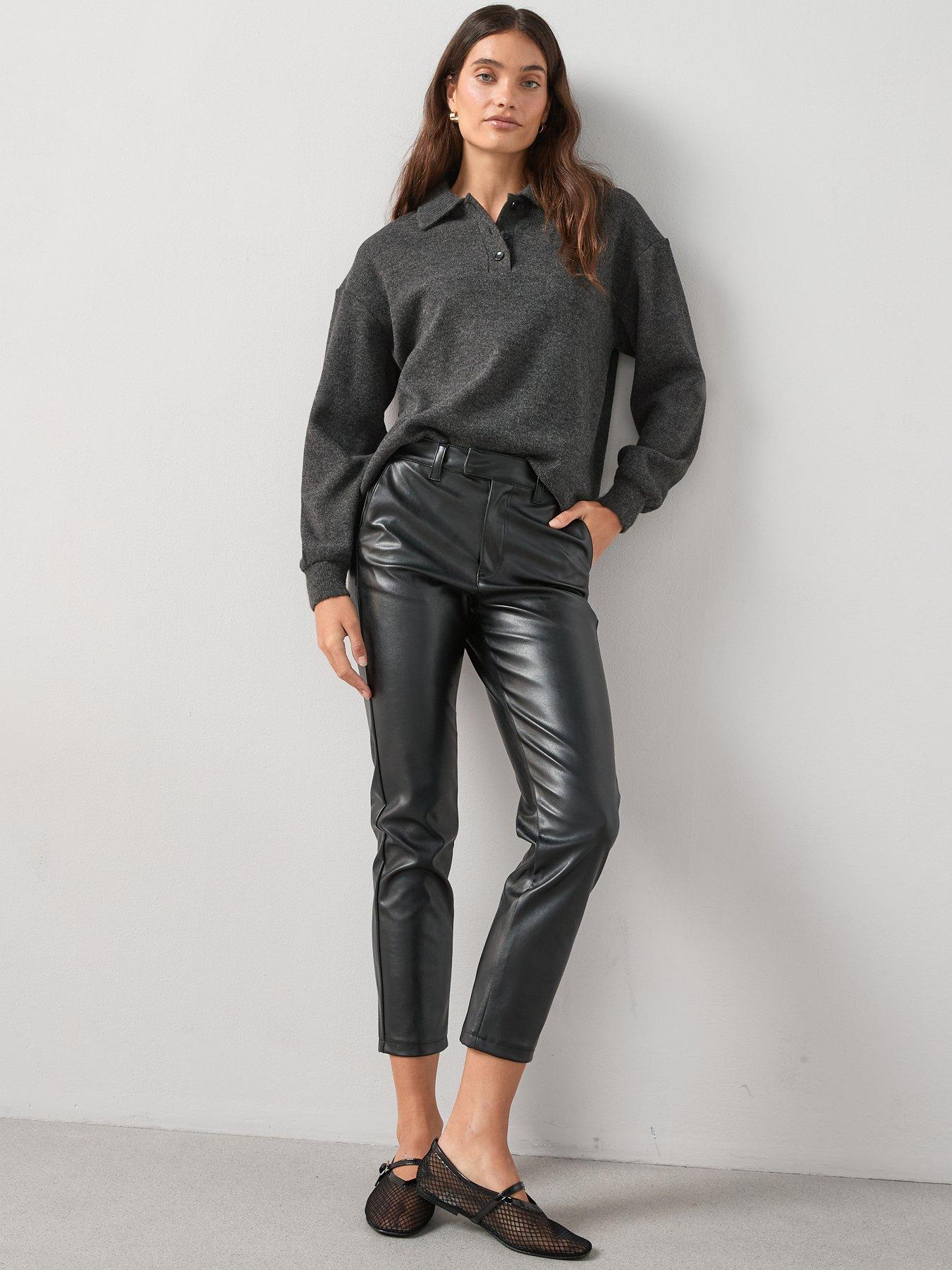 Image 6 of 6 of V by Very Faux Leather Slim Cigarette Trousers - Black