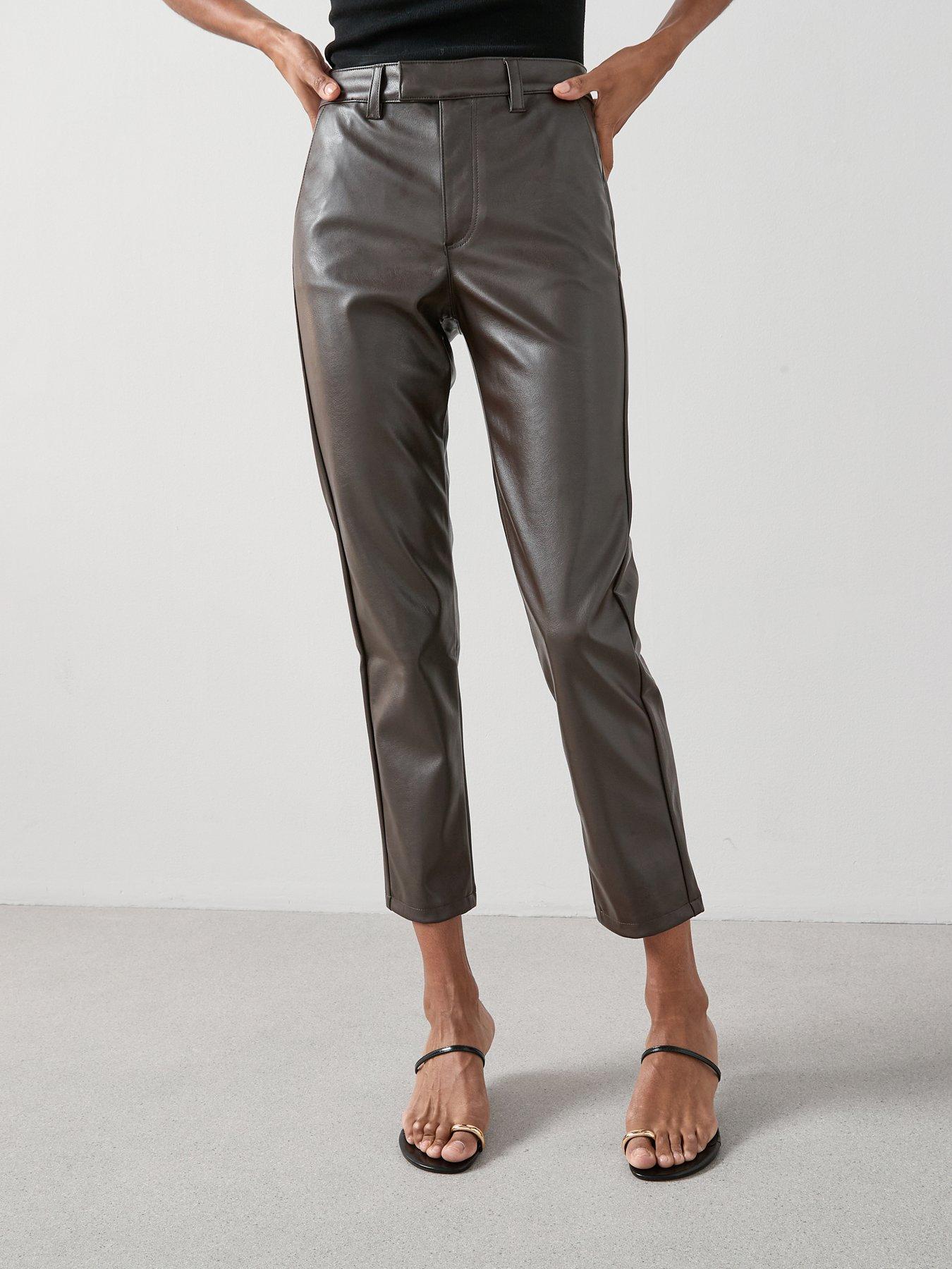 V by Very Faux Leather Slim Cigarette Trousers - Brown