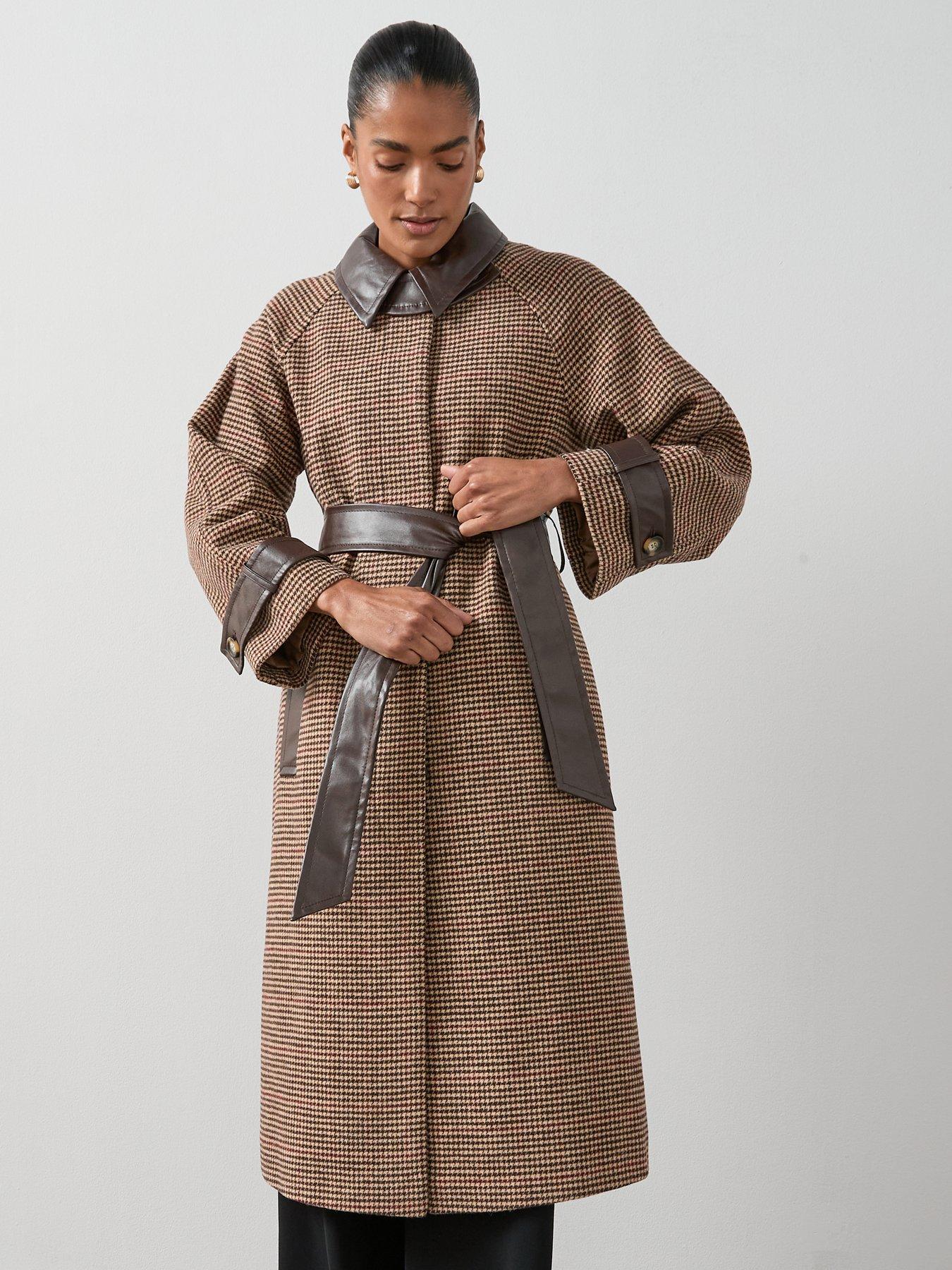 undefined Check Coat With PU Trims - Multi