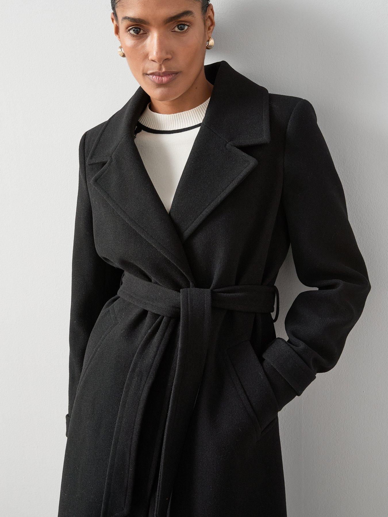 Image 5 of 7 of The Very Collection Faux Fur Collared Belted Coat - Black