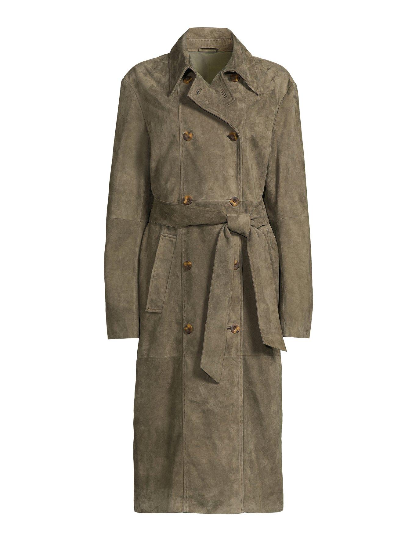 Image 7 of 7 of The Very Collection Suede Trench Coat - Khaki
