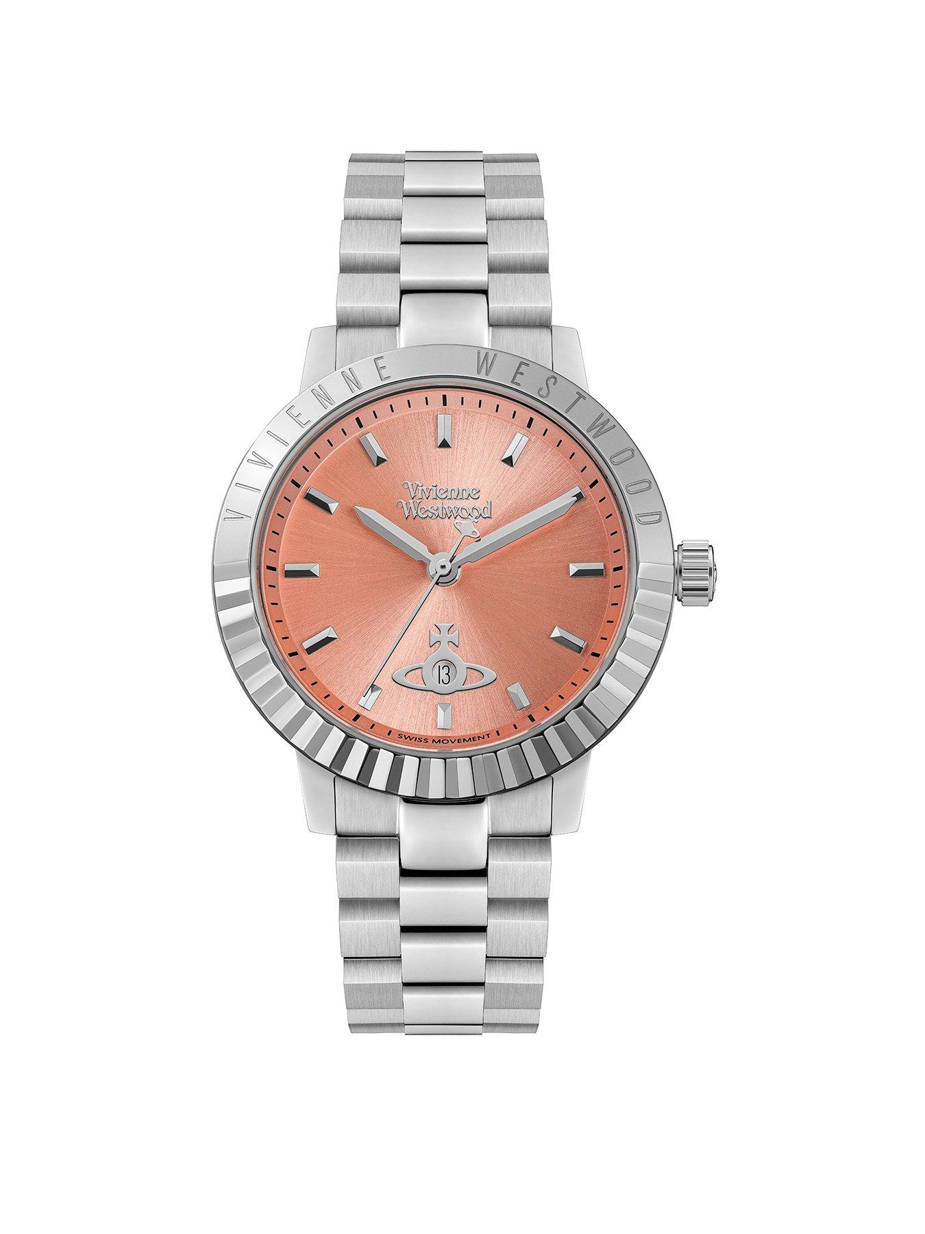 Vivienne Westwood Dulwich Quartz Watch with Coral Pink Dial and Stainless Steel Bracelet