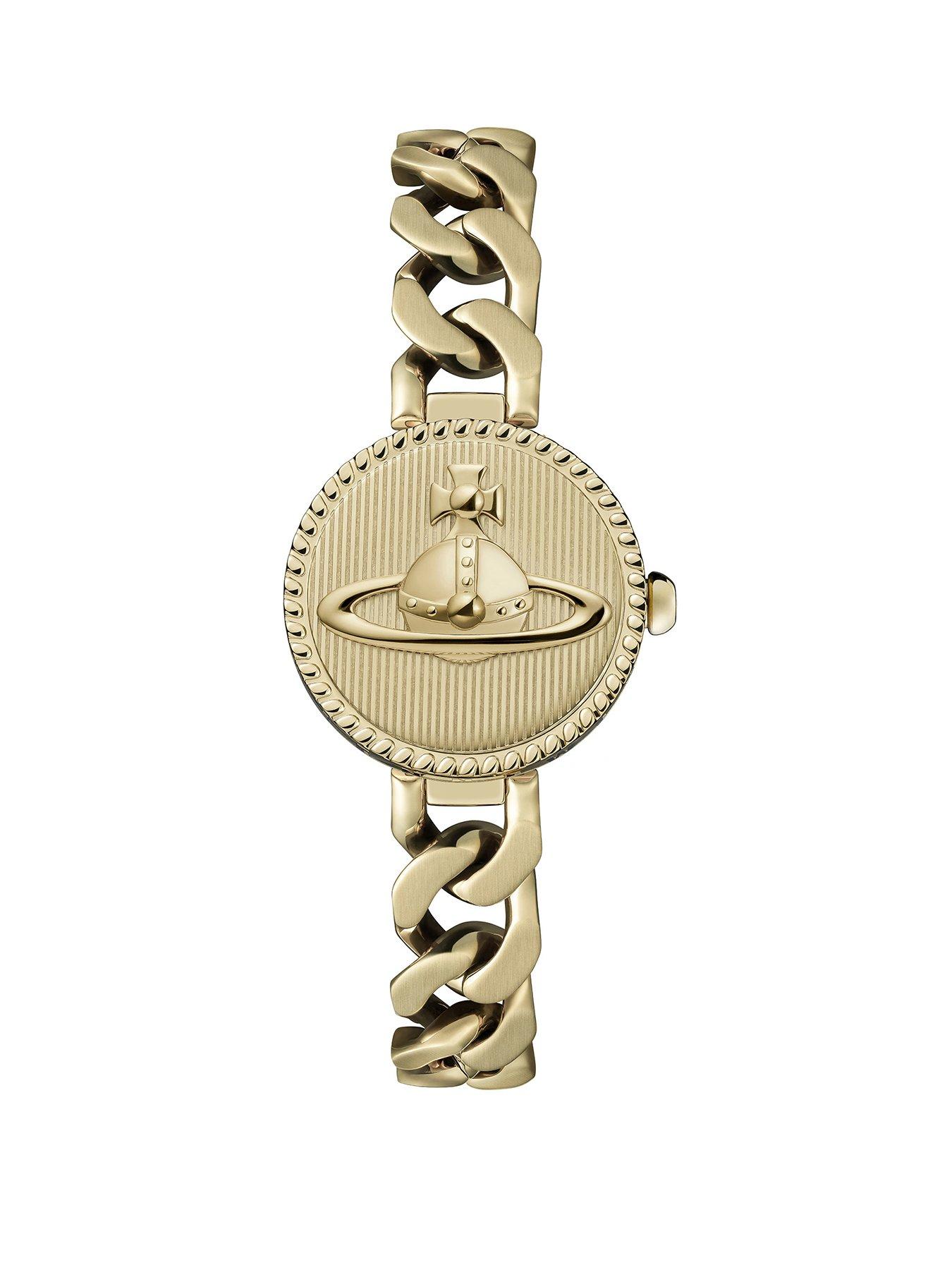 Image 2 of 7 of Vivienne Westwood Orb Button Ladies Quartz Watch Gold Dial, Stainless Steel Gold Case and Link Chain Bracelet