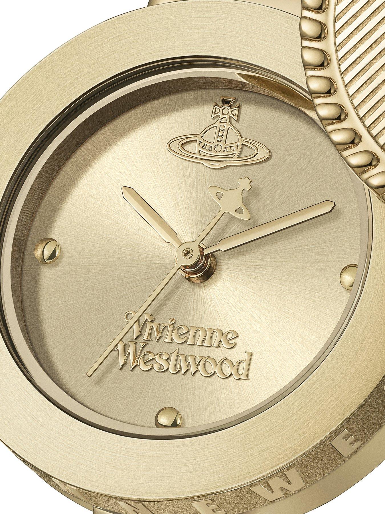Image 3 of 7 of Vivienne Westwood Orb Button Ladies Quartz Watch Gold Dial, Stainless Steel Gold Case and Link Chain Bracelet