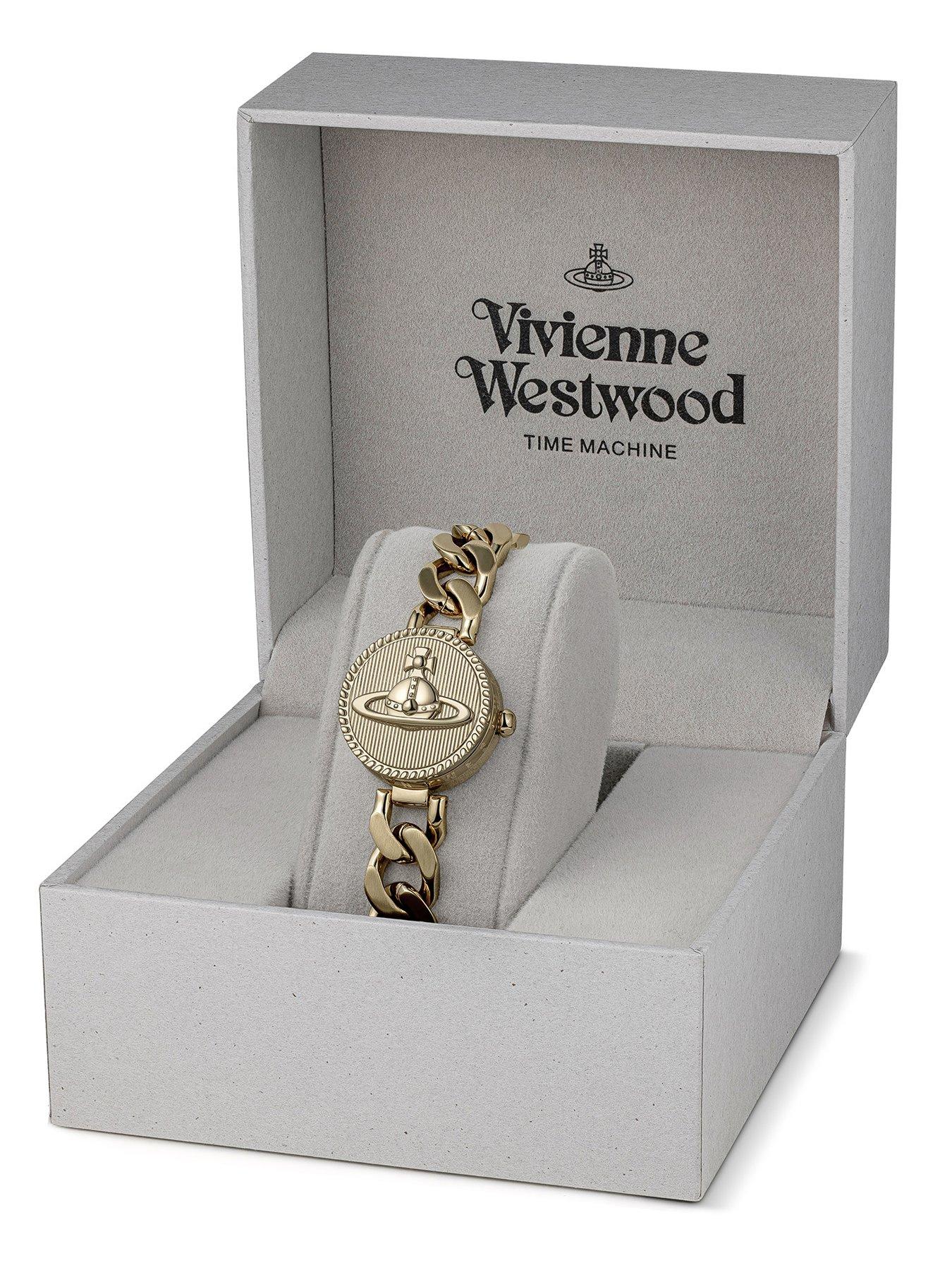 Image 7 of 7 of Vivienne Westwood Orb Button Ladies Quartz Watch Gold Dial, Stainless Steel Gold Case and Link Chain Bracelet