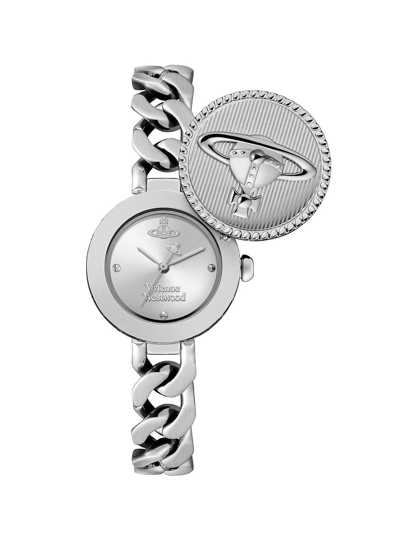 Image 1 of 7 of Vivienne Westwood Orb Button Ladies Quartz Watch Silver Dial, Stainless Steel Case and Link Chain Bracelet