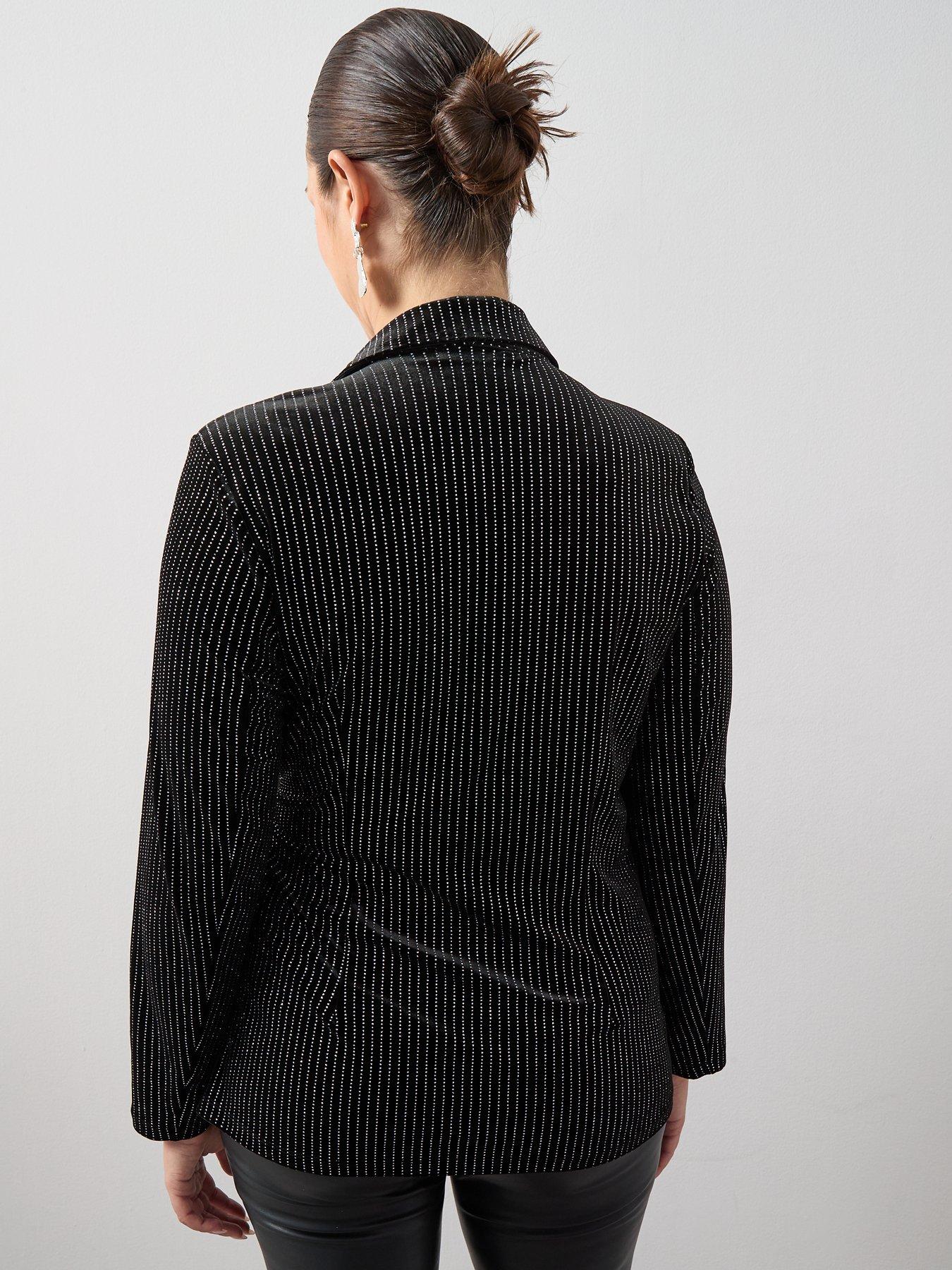 Image 2 of 6 of The Very Collection Curve Glitter Wrap Velvet Blazer&nbsp;- Black