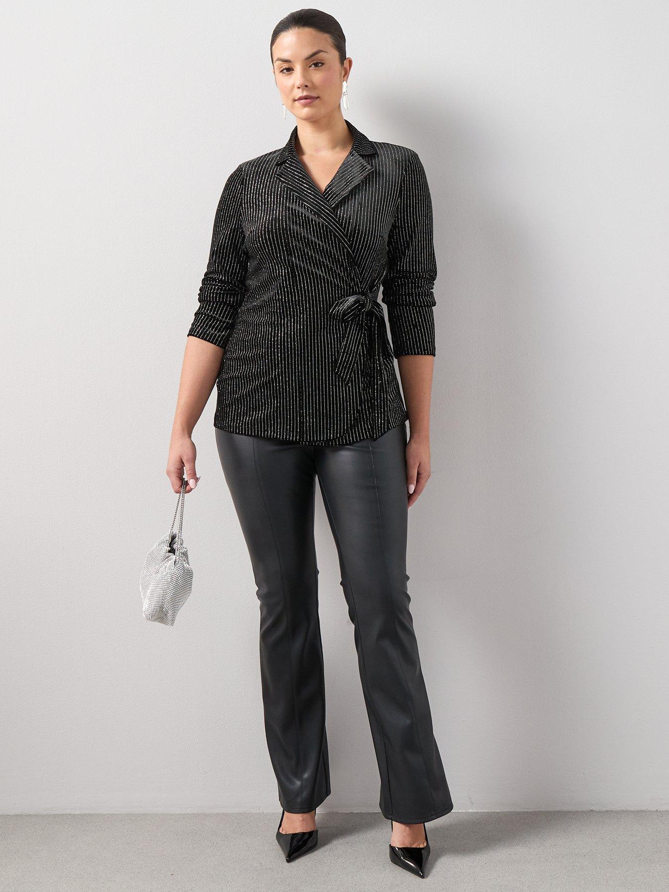 Image 6 of 6 of The Very Collection Curve Glitter Wrap Velvet Blazer&nbsp;- Black