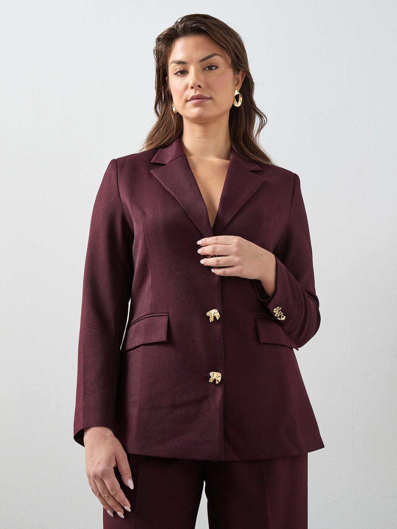 The Very Collection Curve Button Detail Blazer - Burgundy
