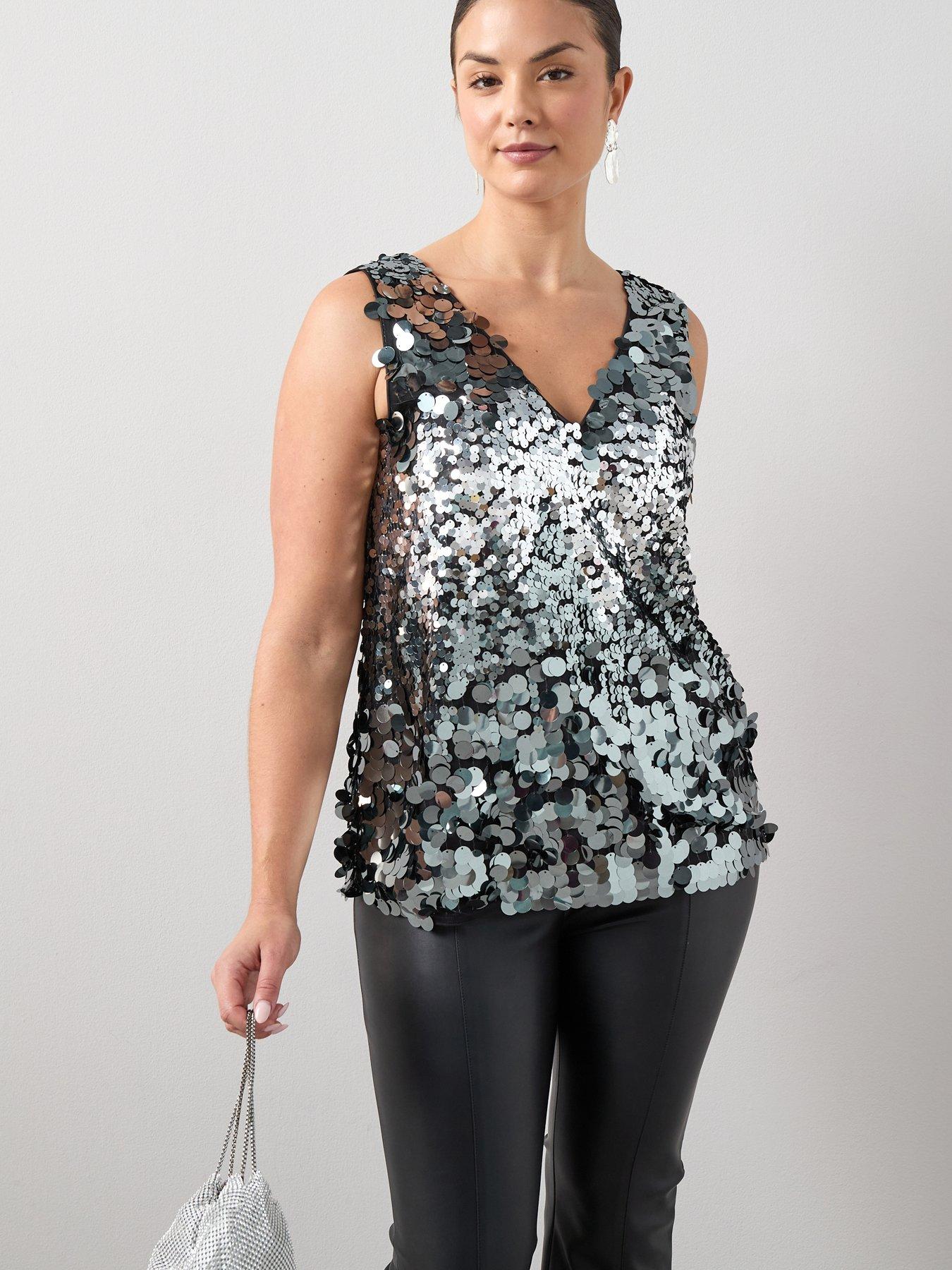 The Very Collection Curve Sequin V Neck Cami