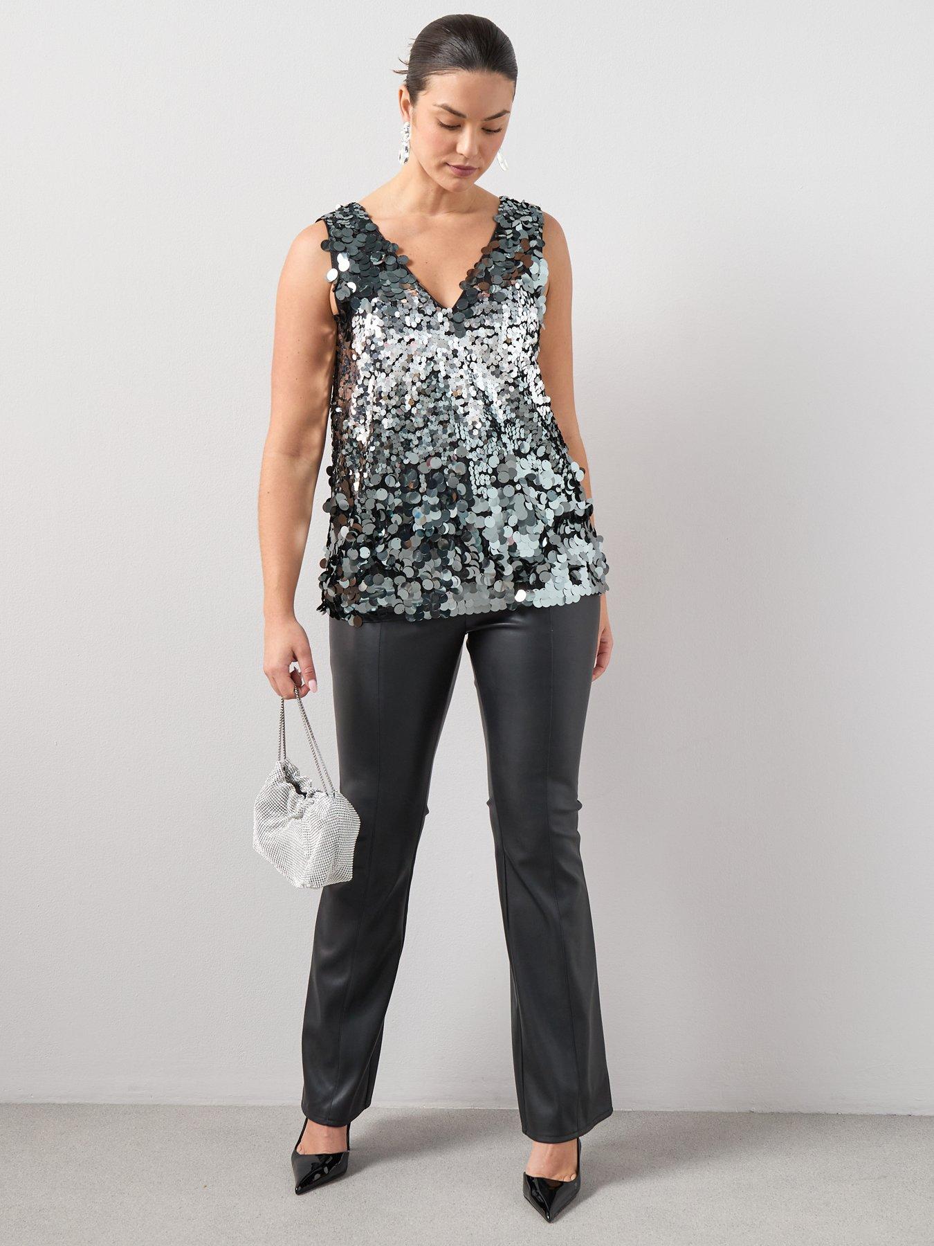  image of the-very-collection-curve-sequin-v-neck-cami