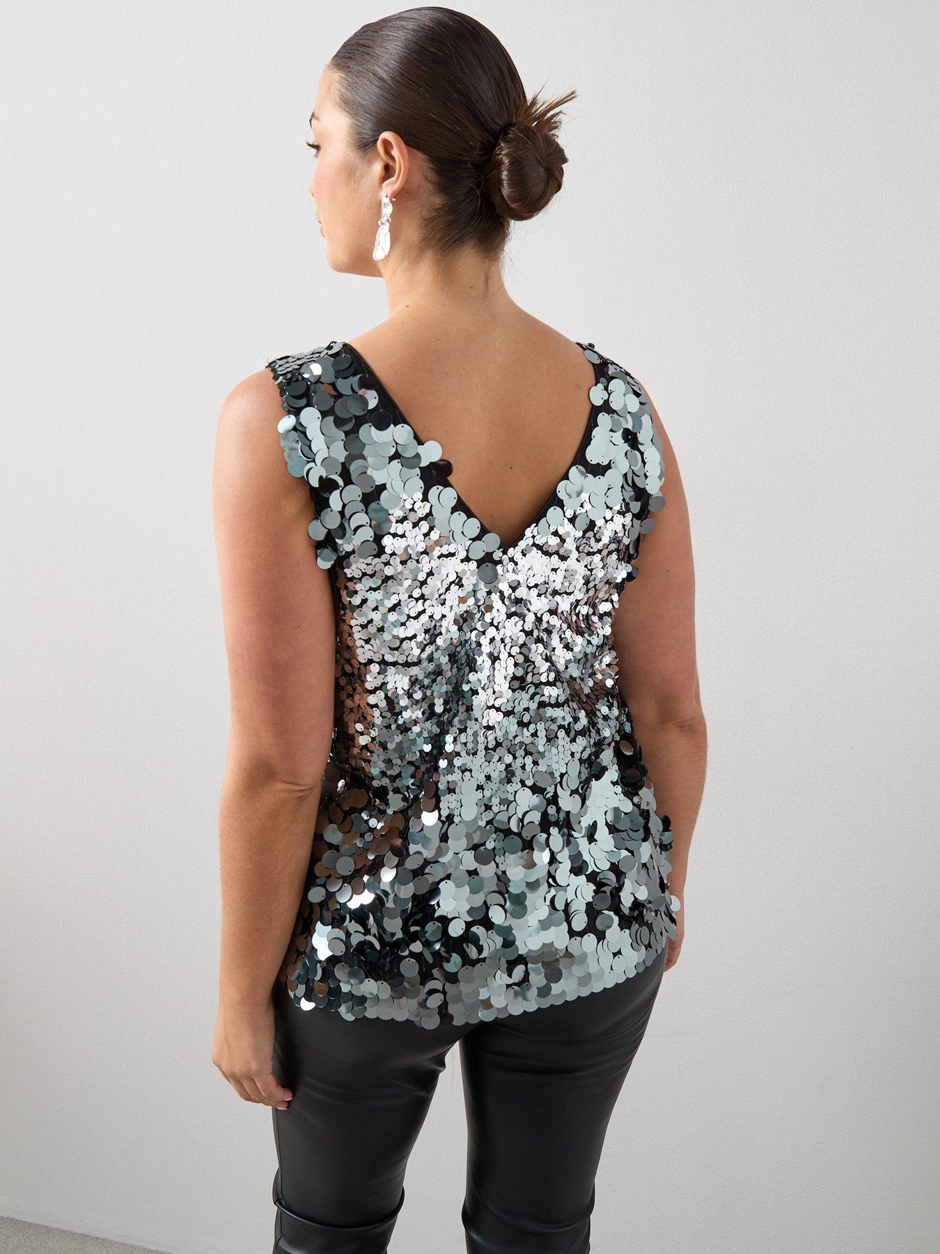  image of the-very-collection-curve-sequin-v-neck-cami