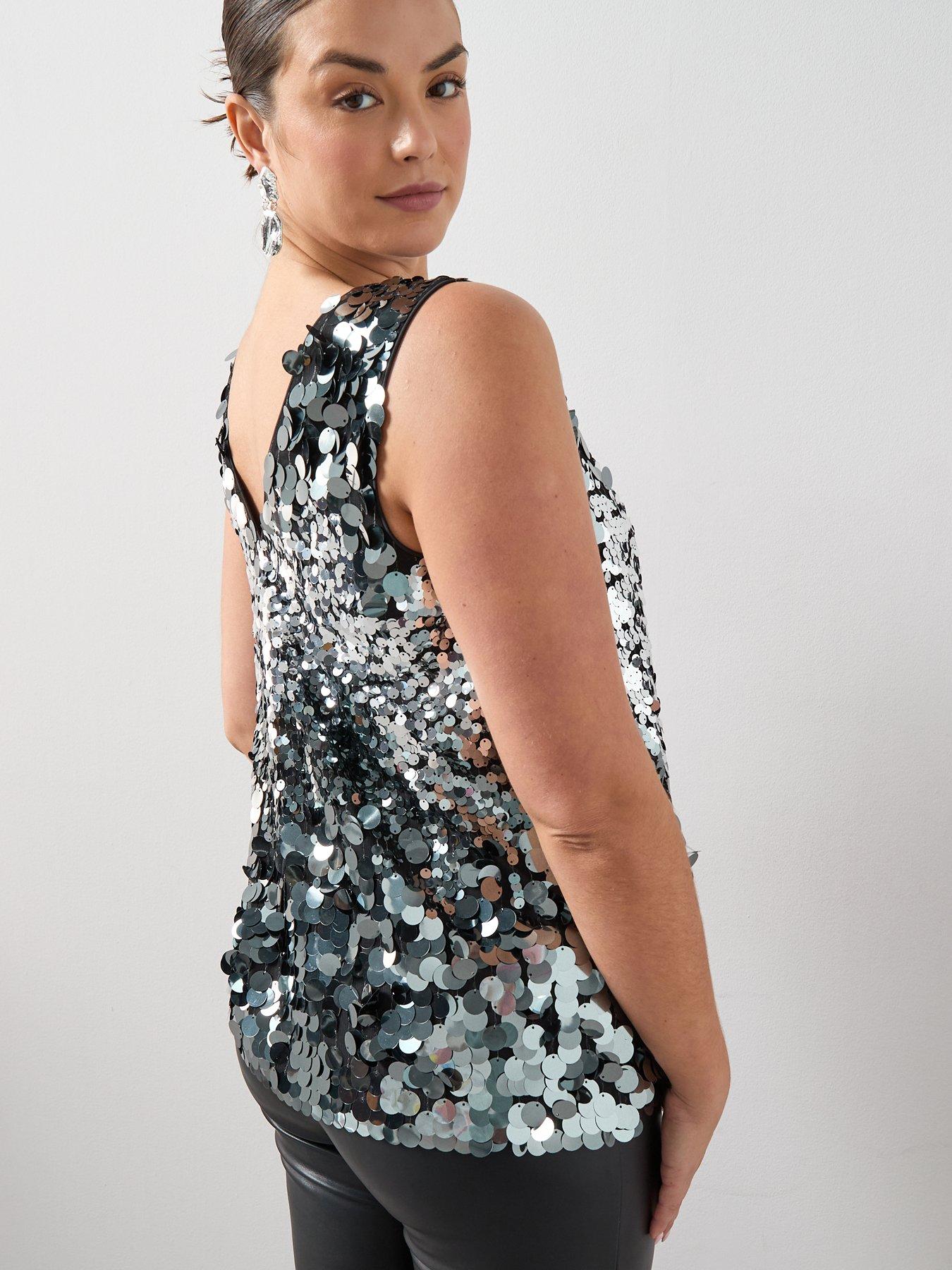 image of the-very-collection-curve-sequin-v-neck-cami