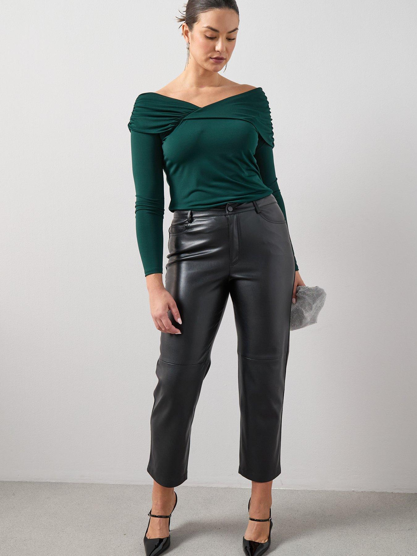 The Very Collection Curve Off Shoulder Ruched Top - Dark Green