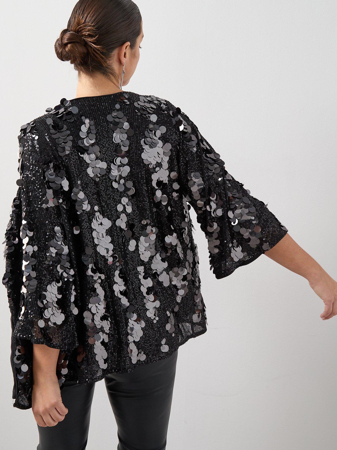Image 5 of 6 of The Very Collection Curve Sequin Kimono - Silver