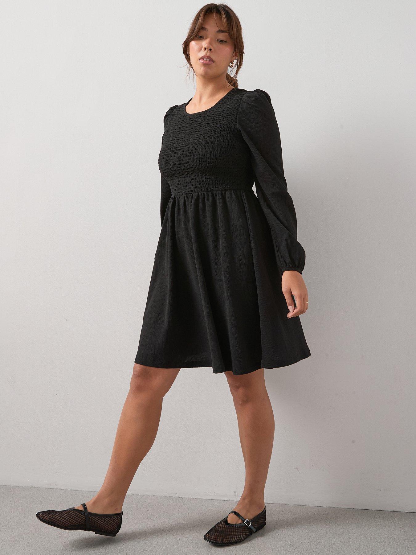 undefined Stretch Crinkle Mini Dress - Black