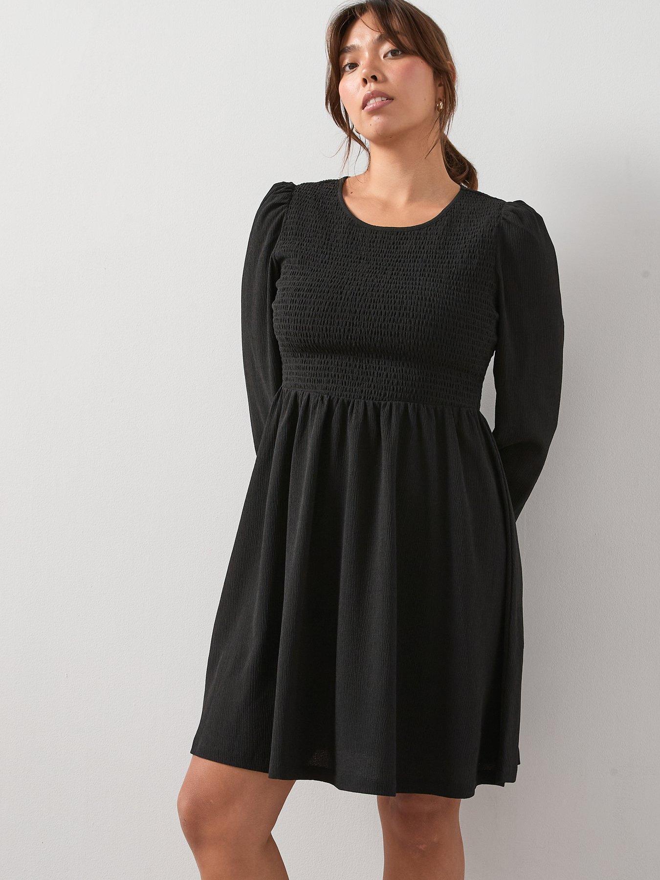 Image 1 of 6 of V by Very Curve Stretch Crinkle Mini Dress - Black