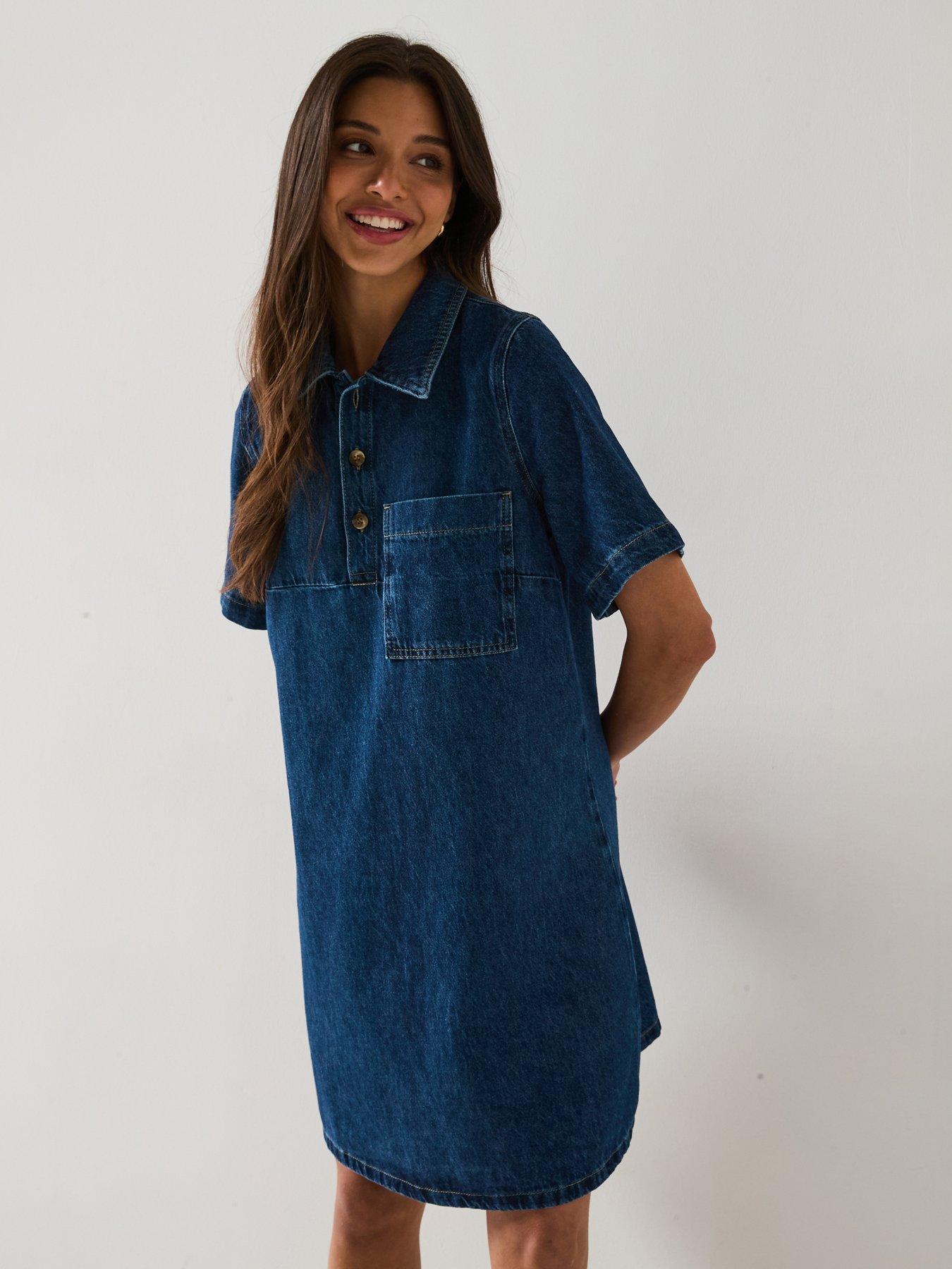 undefined Denim Popover Mini Dress - Dark Wash