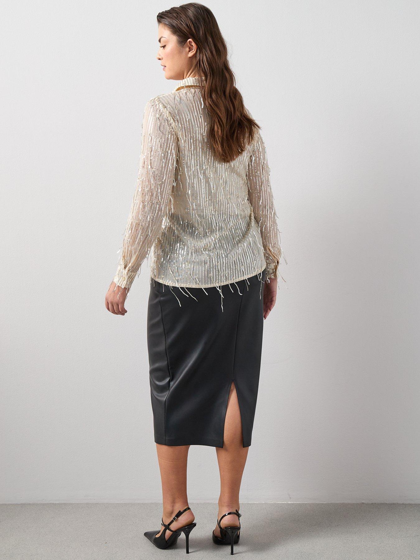 Image 2 of 6 of The Very Collection Curve Sequin Longline Blouse - Cream