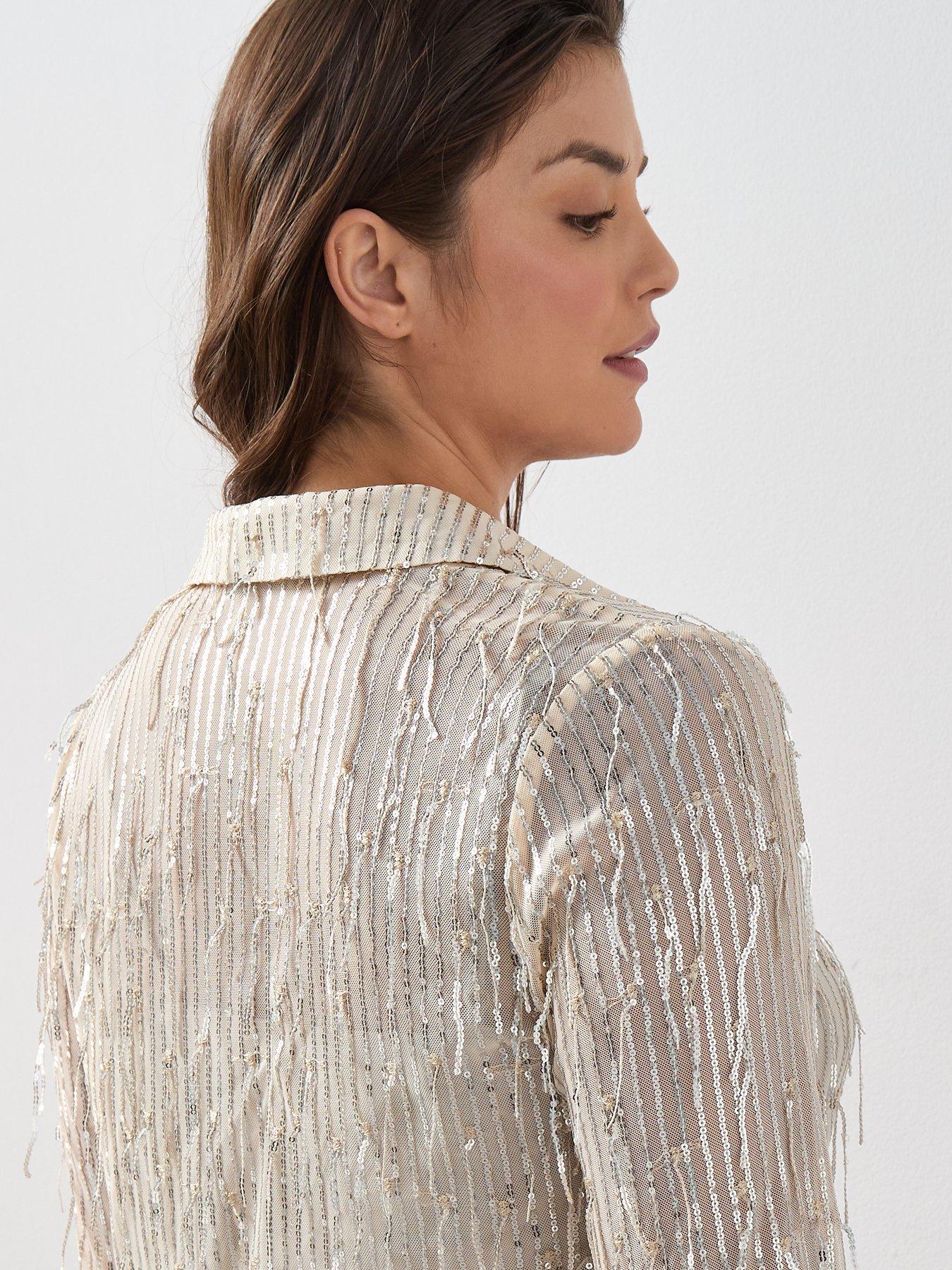 Image 5 of 6 of The Very Collection Curve Sequin Longline Blouse - Cream