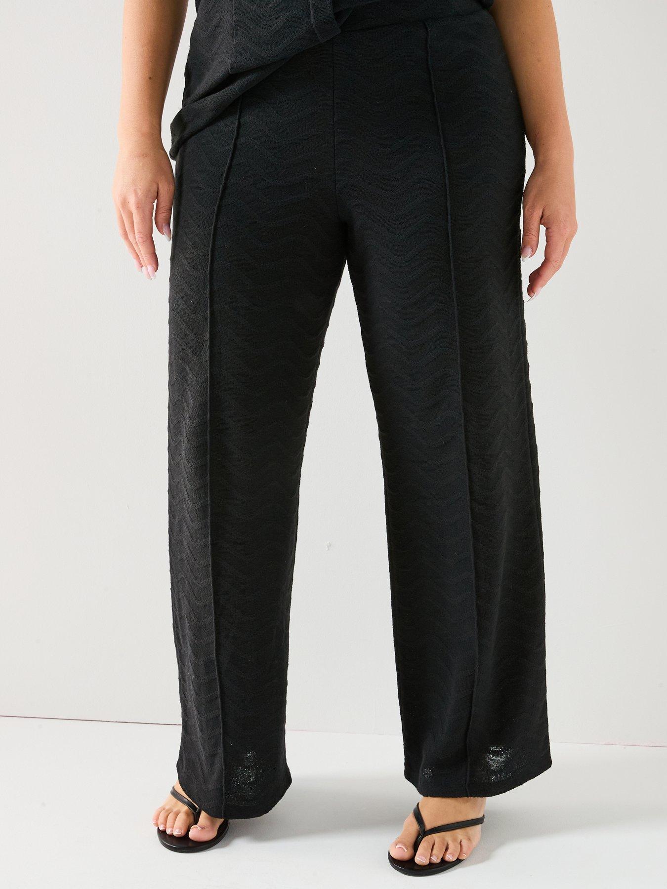 V by Very Curve Textured Elasticated Waist Trouser Co-Ord - Black