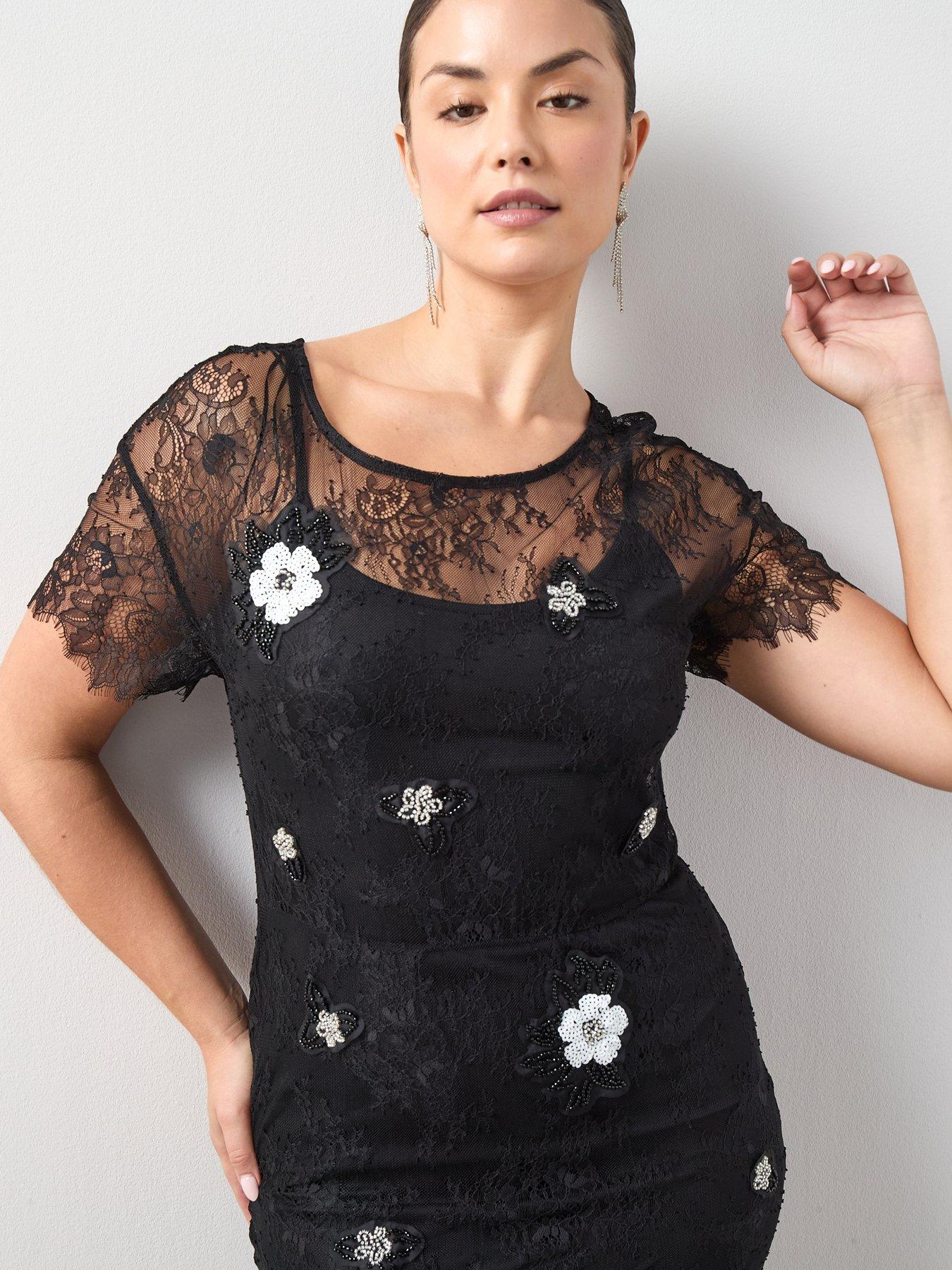  image of the-very-collection-curve-floral-embellished-lace-midi-dress-black