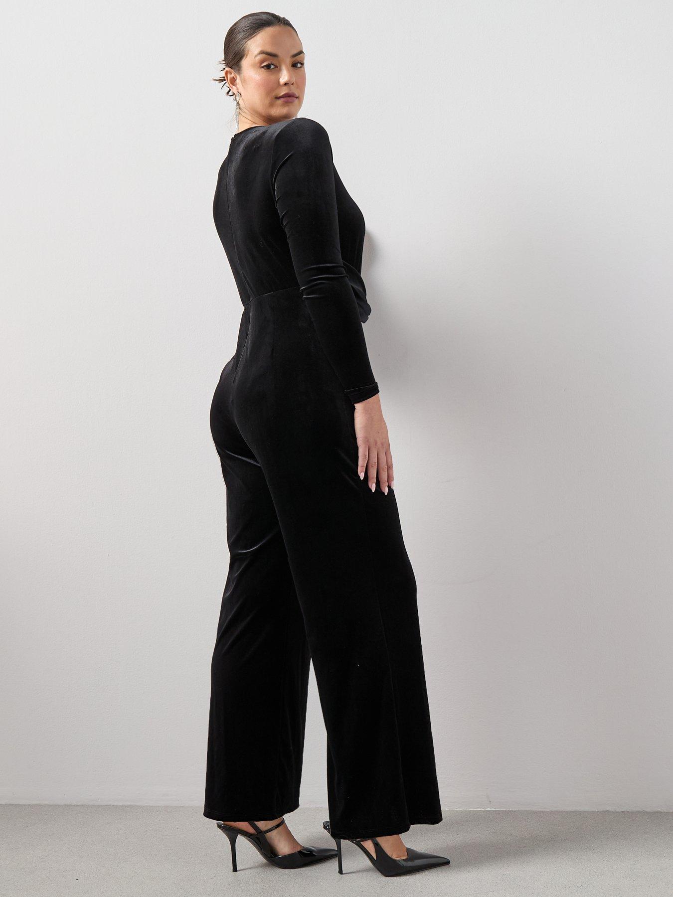  image of the-very-collection-curve-embellished-velvet-wide-leg-jumpsuit-black