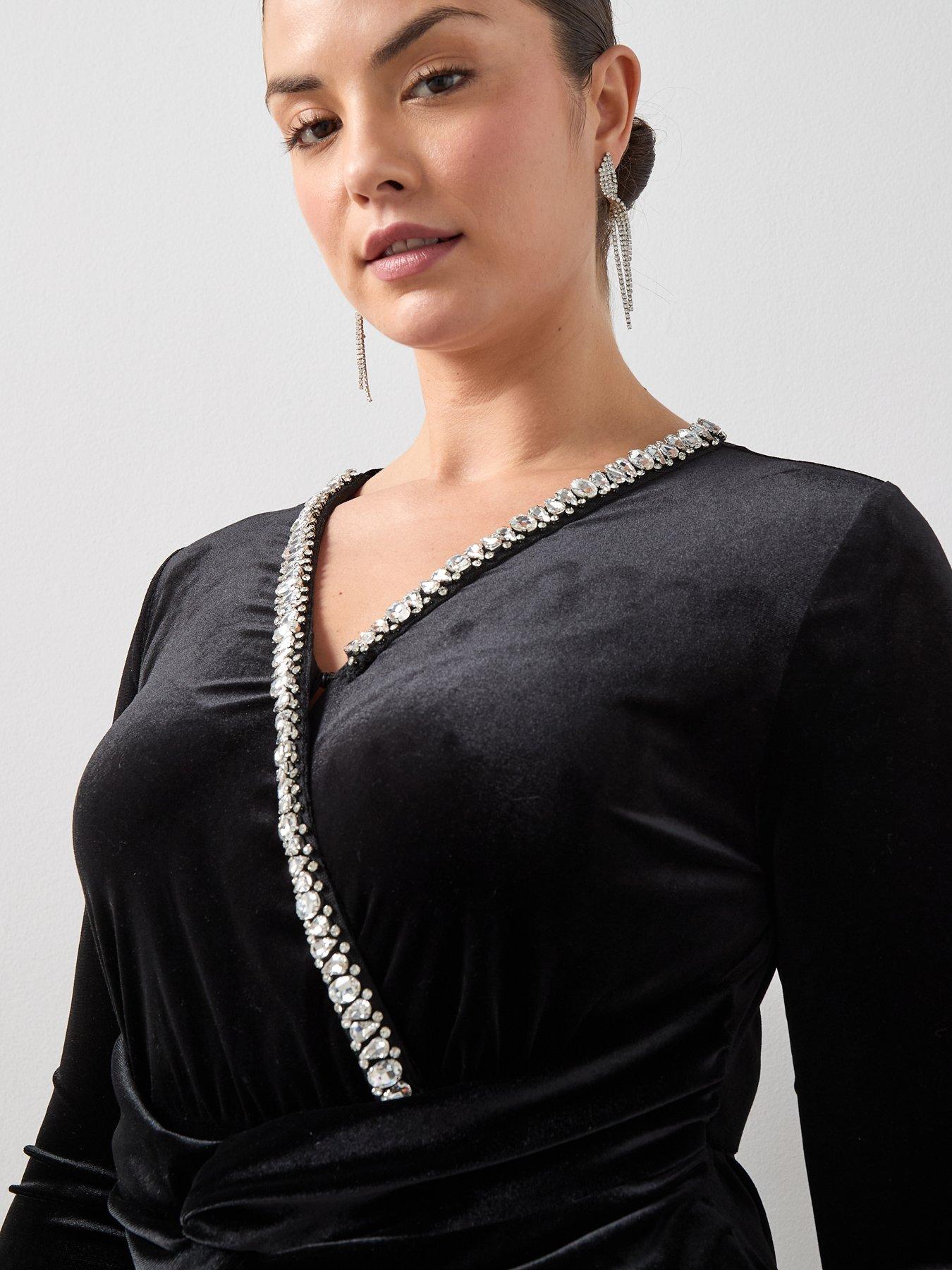  image of the-very-collection-curve-embellished-velvet-wide-leg-jumpsuit-black